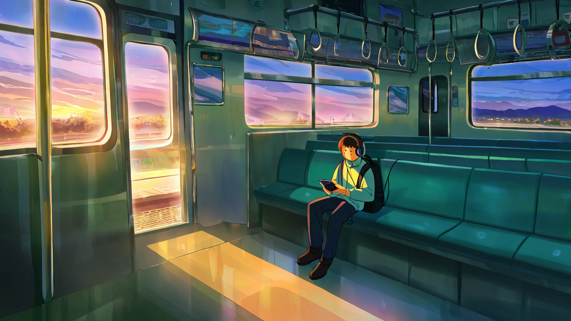 boy train headphones lofi wallpaper