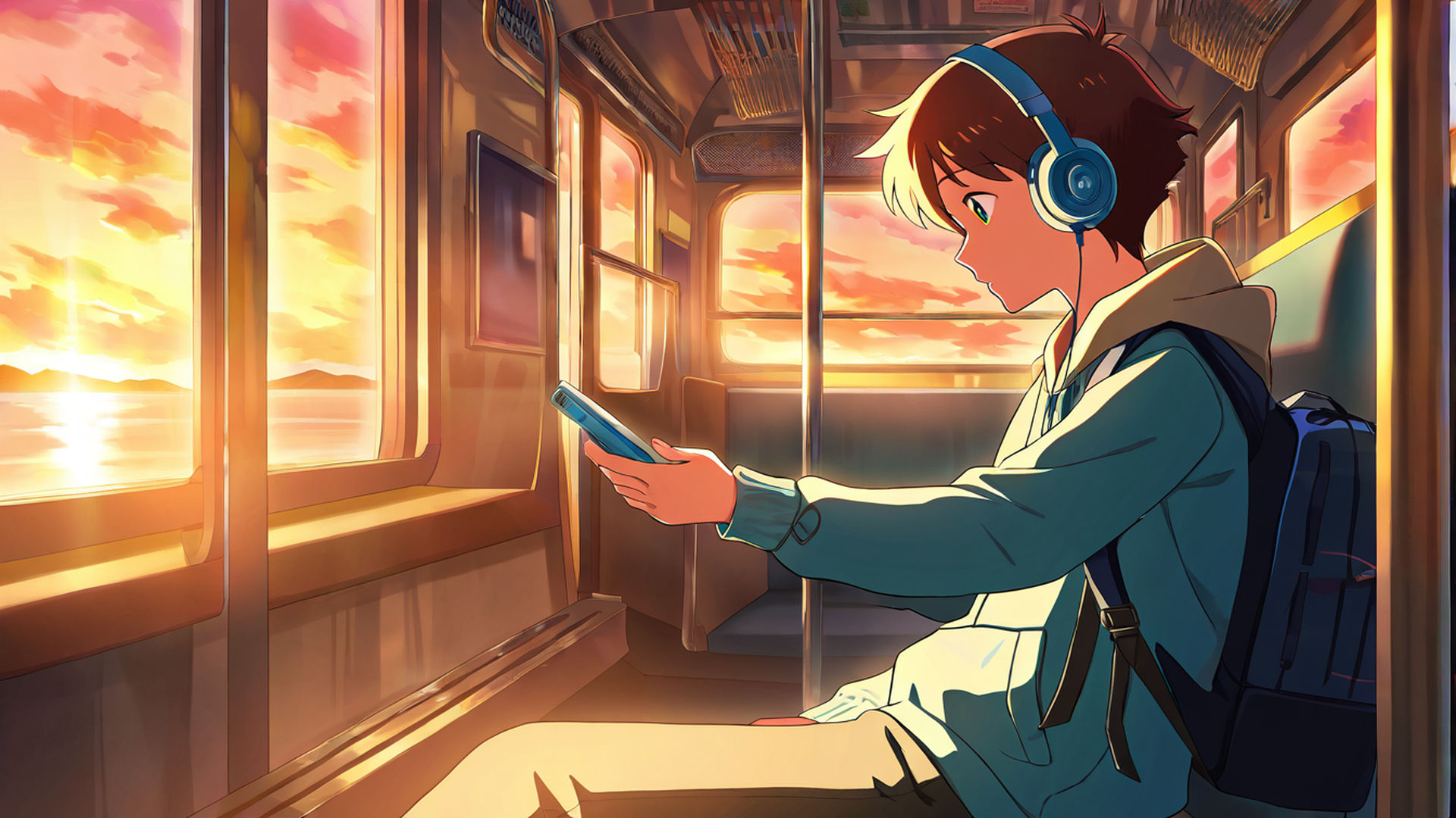 boy train headphones lofi wallpaper