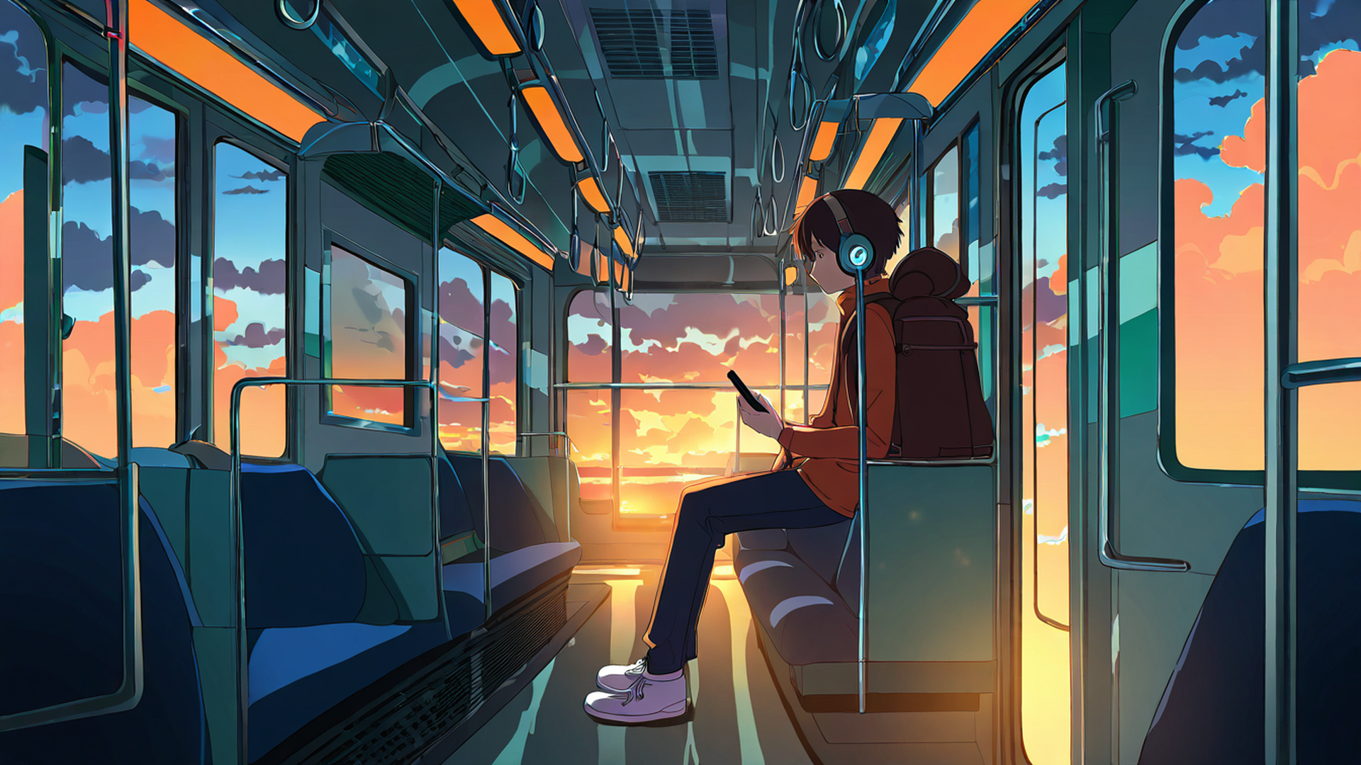 boy train headphones lofi wallpaper
