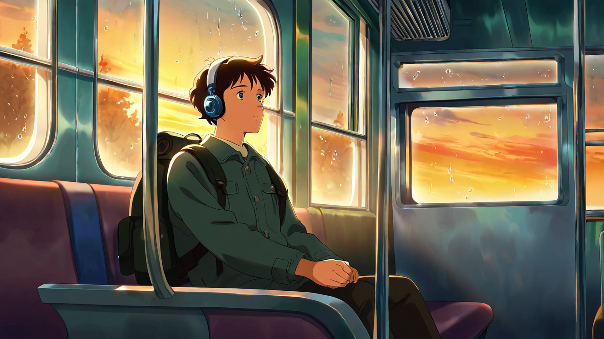 boy train headphones lofi wallpaper