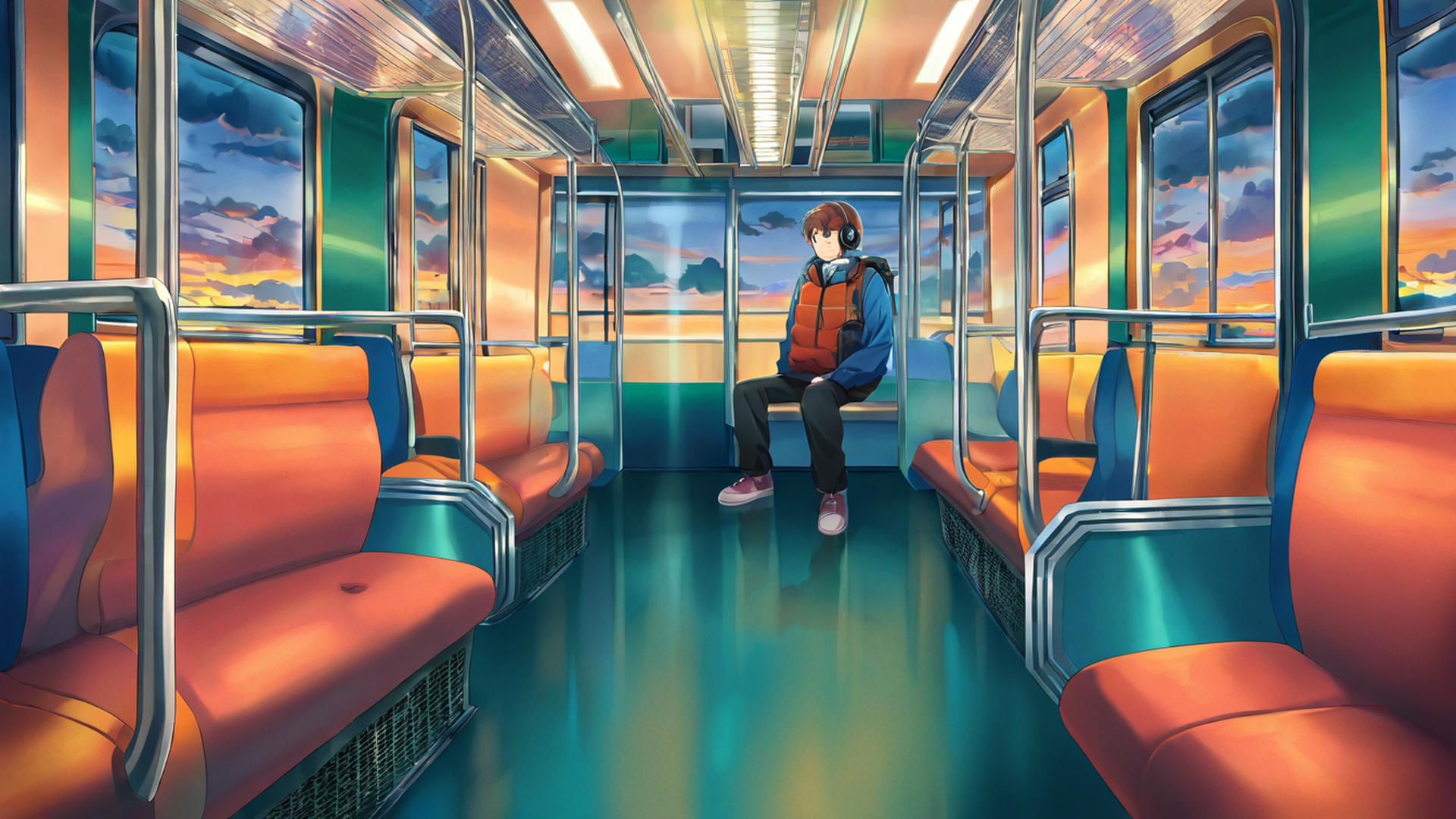 boy train headphones lofi wallpaper