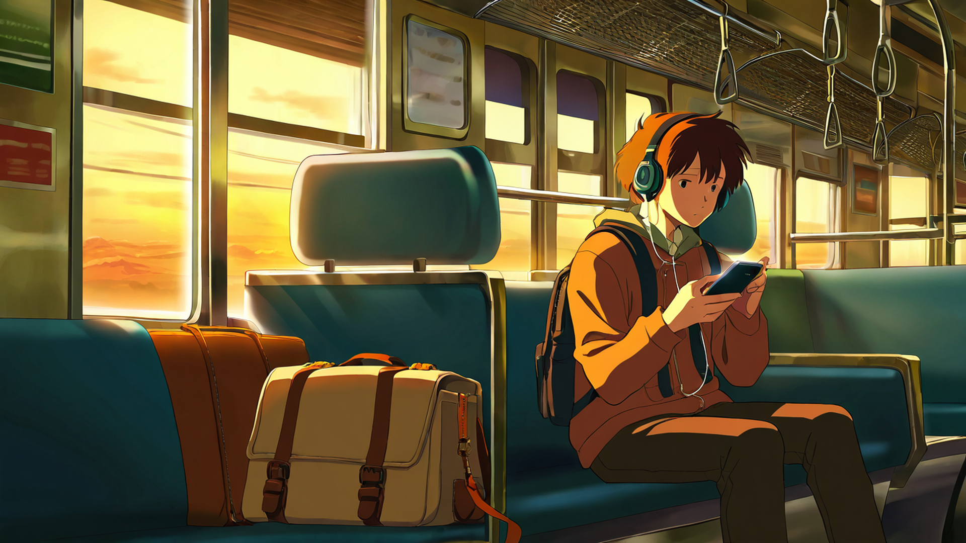 boy train headphones lofi wallpaper