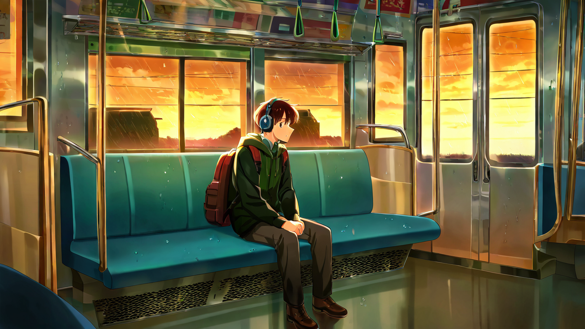 boy train headphones lofi wallpaper