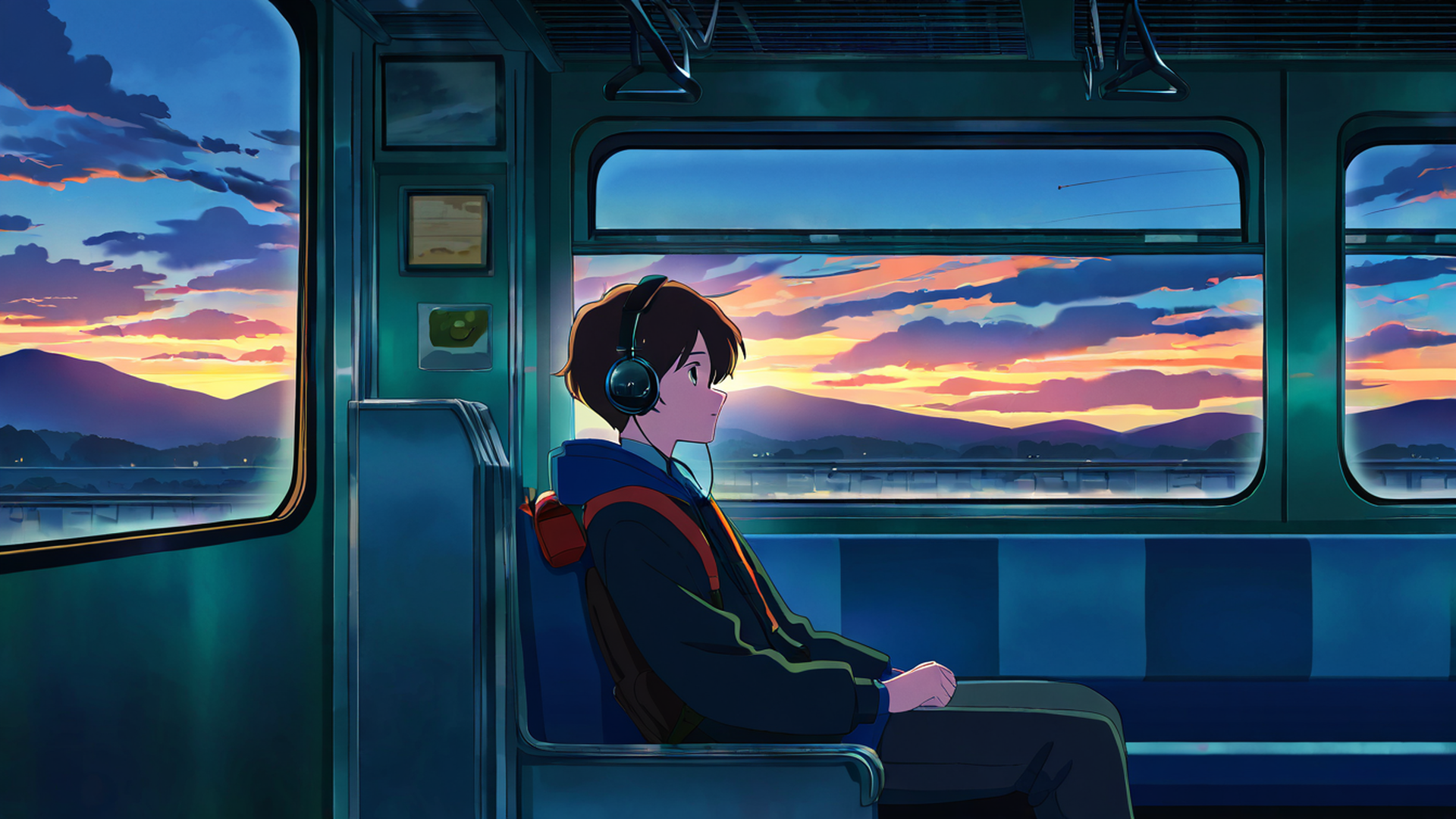 boy train headphones lofi wallpaper