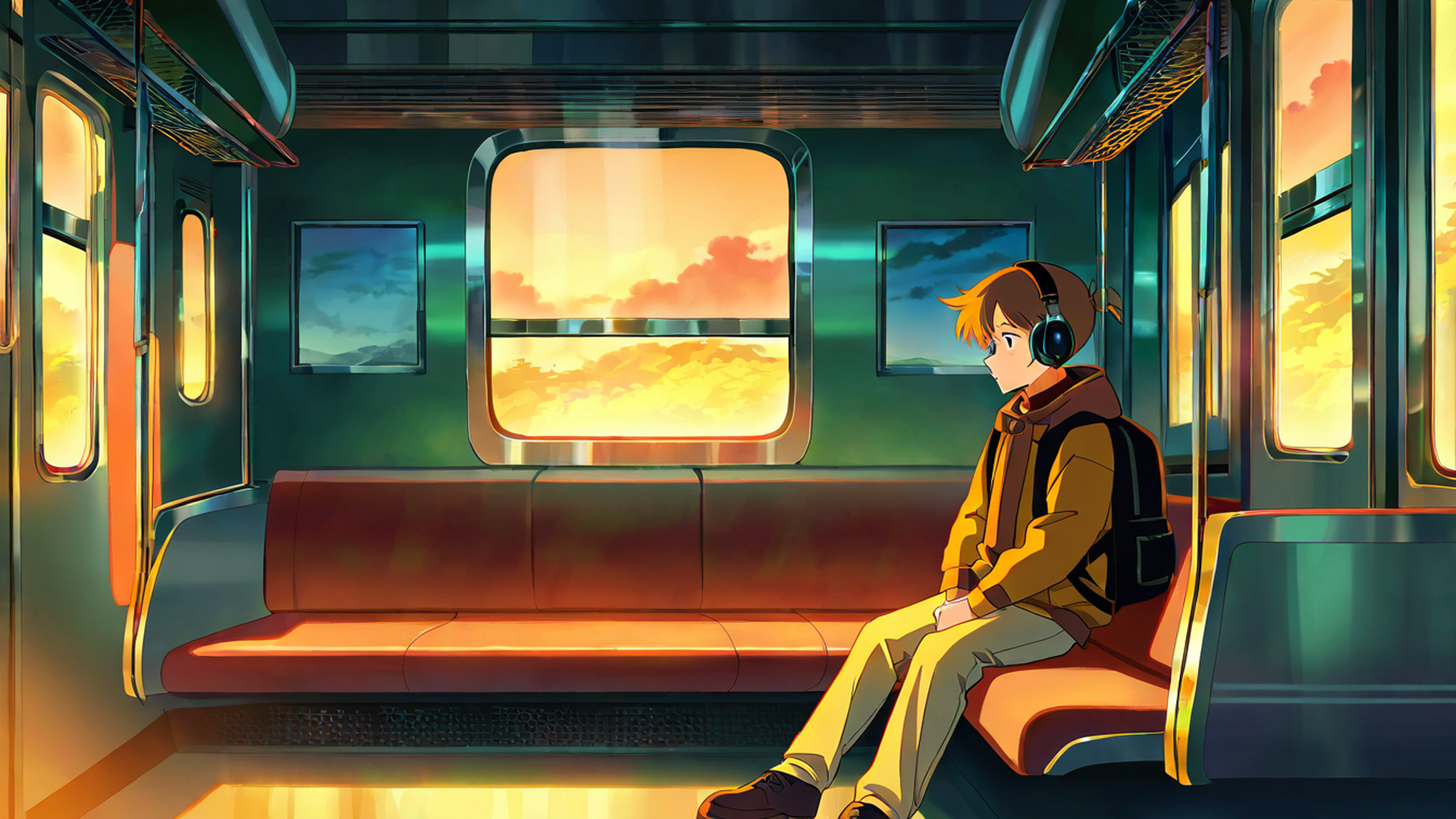 boy train headphones lofi wallpaper