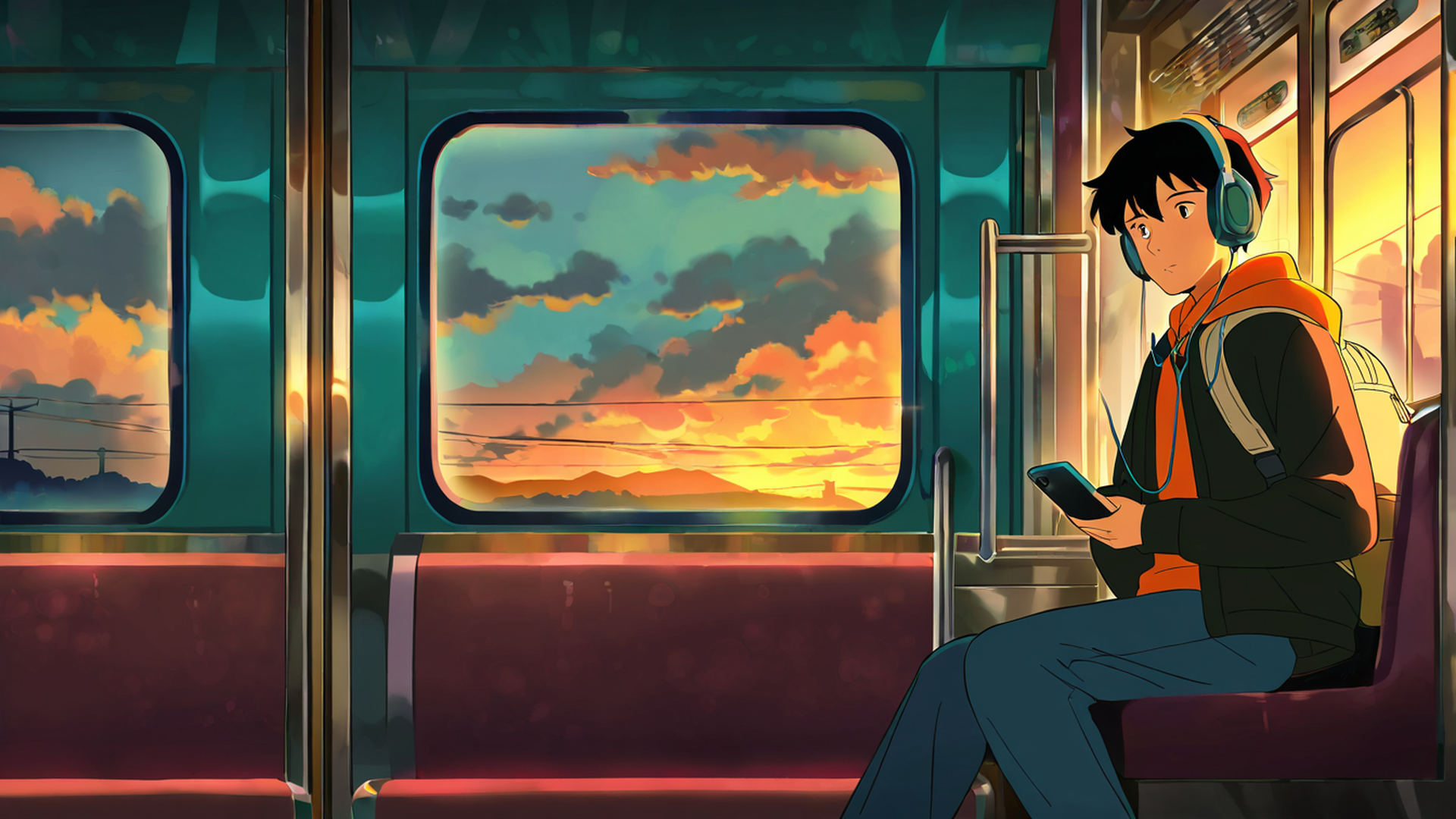 boy train headphones lofi wallpaper