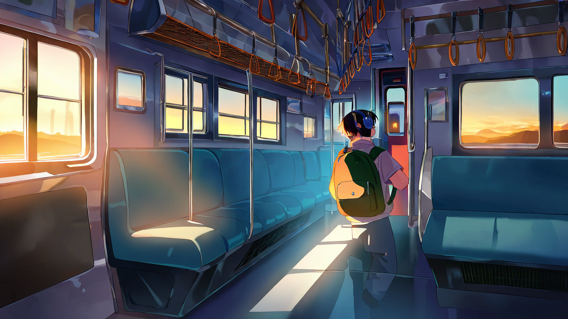 boy train headphones lofi wallpaper