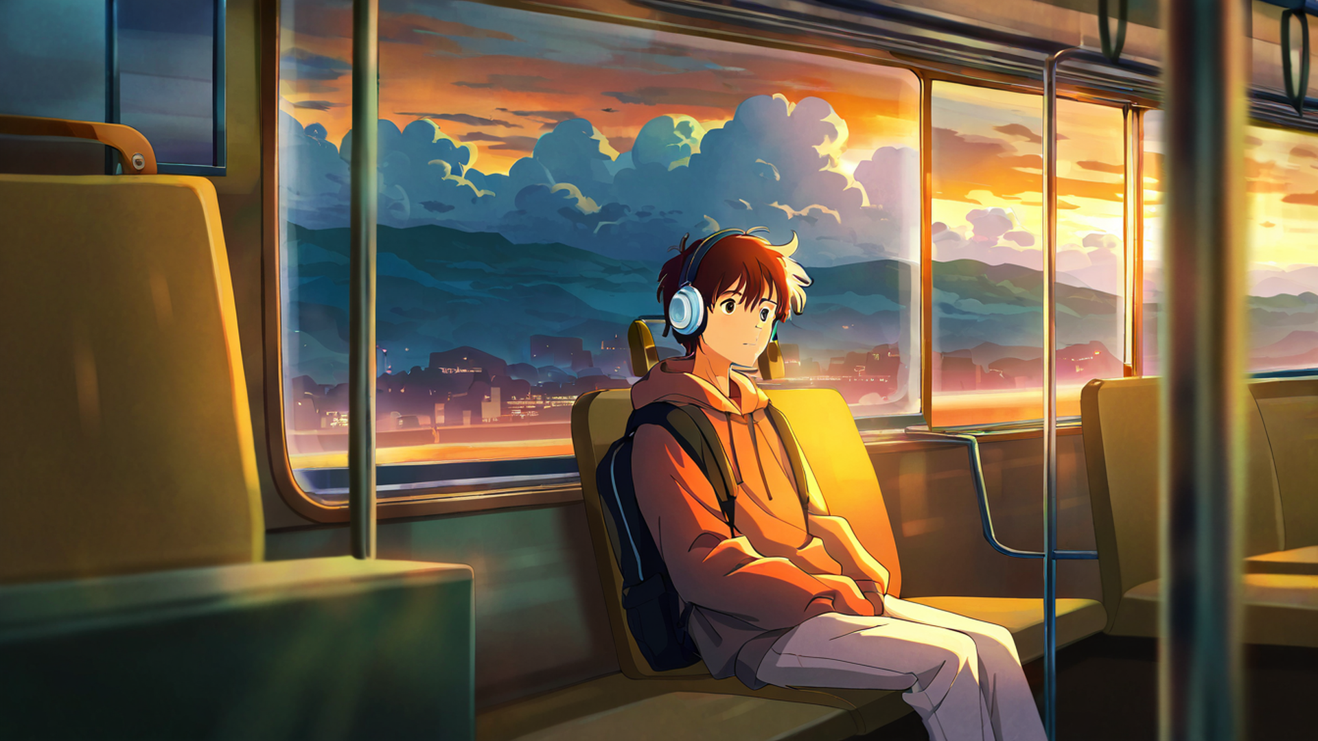 boy train headphones lofi wallpaper