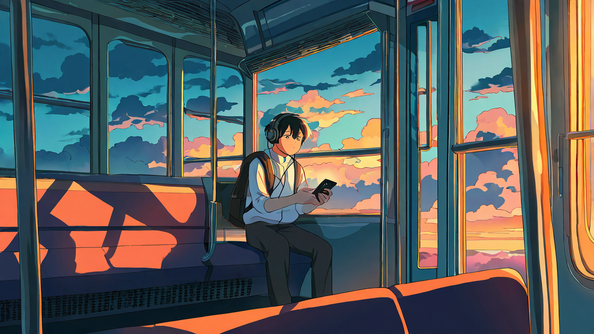 boy train headphones lofi wallpaper