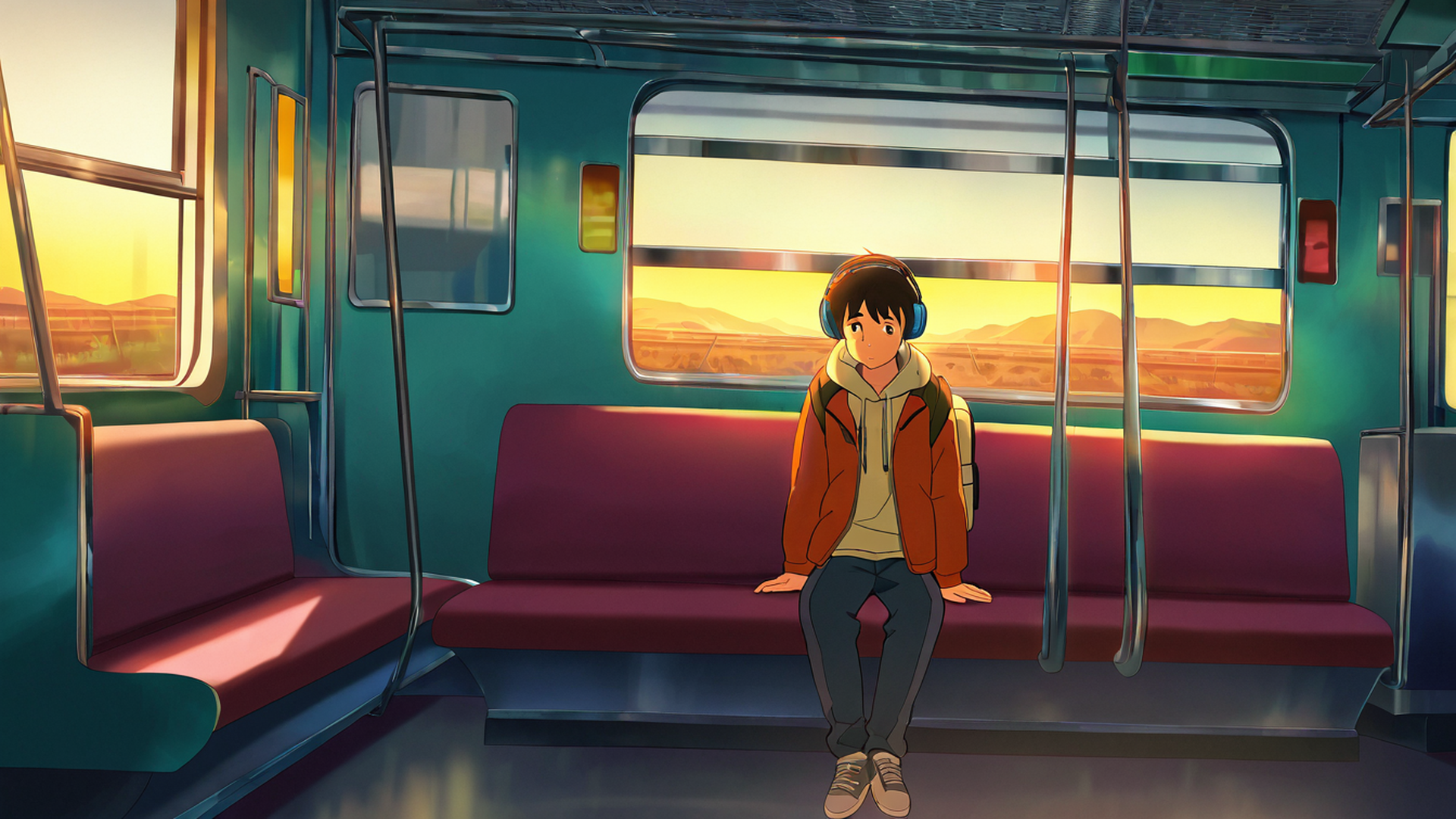 boy train headphones lofi wallpaper