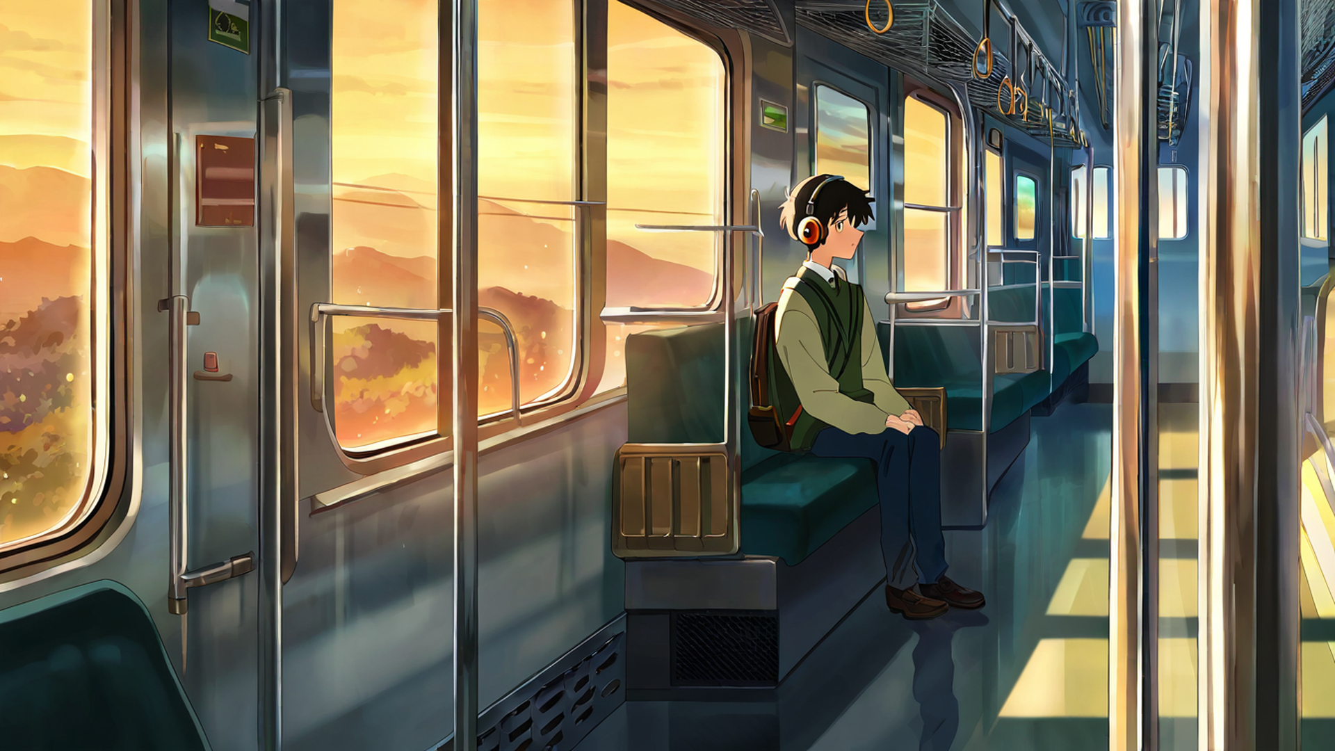 boy train headphones lofi wallpaper