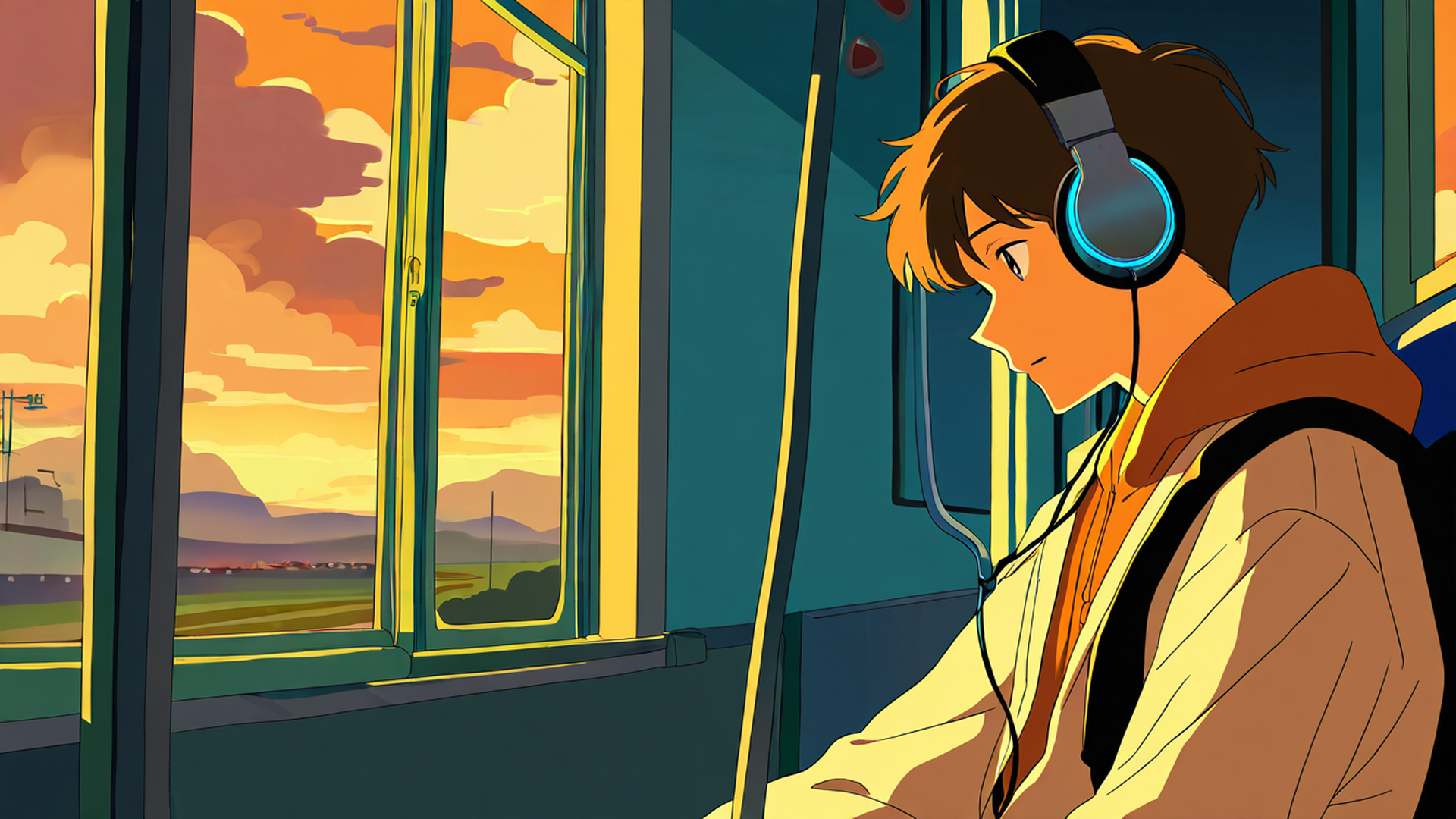 boy train headphones lofi wallpaper