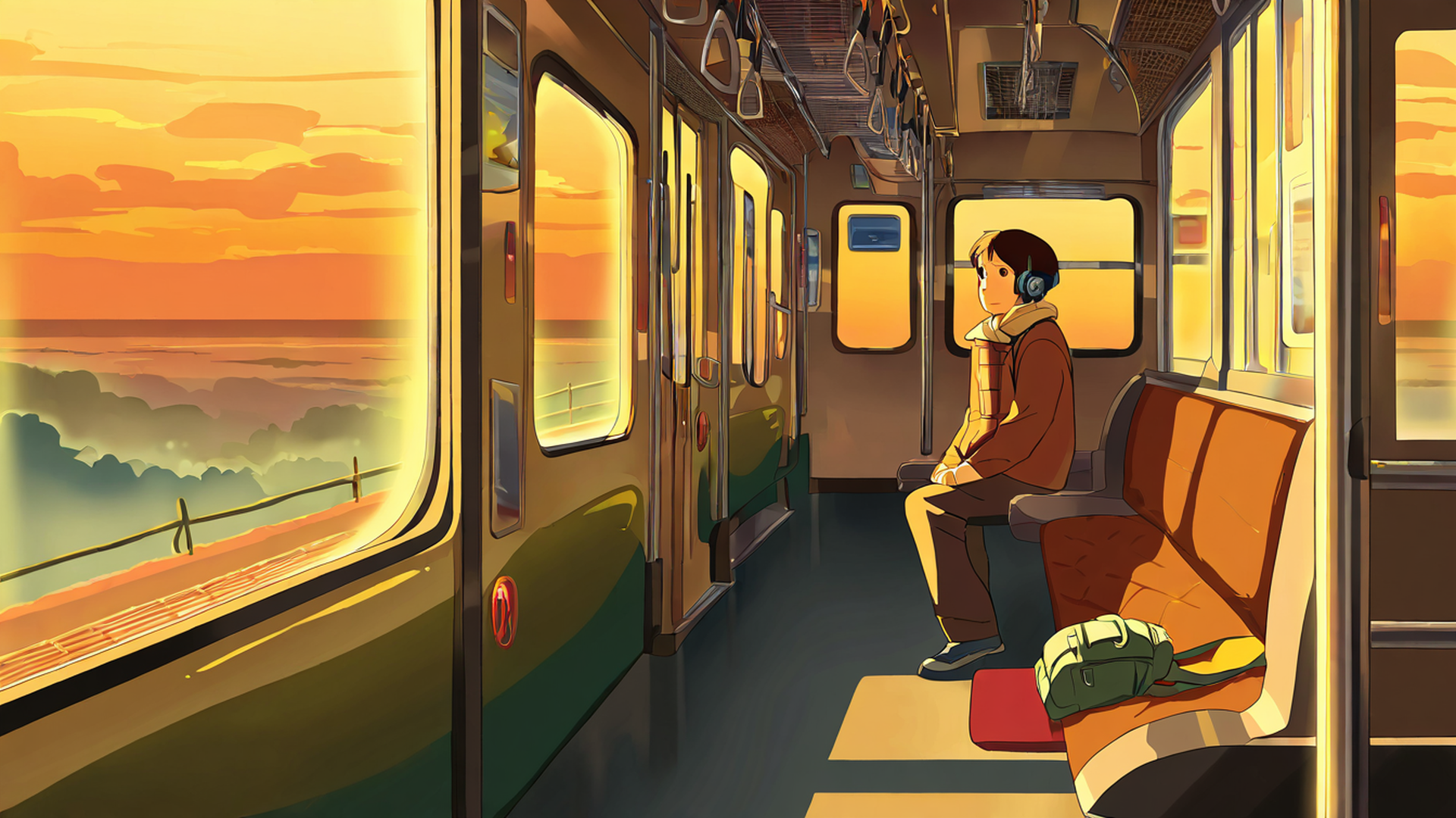 boy train headphones lofi wallpaper