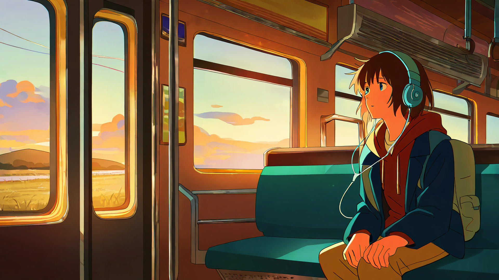 boy train headphones lofi wallpaper