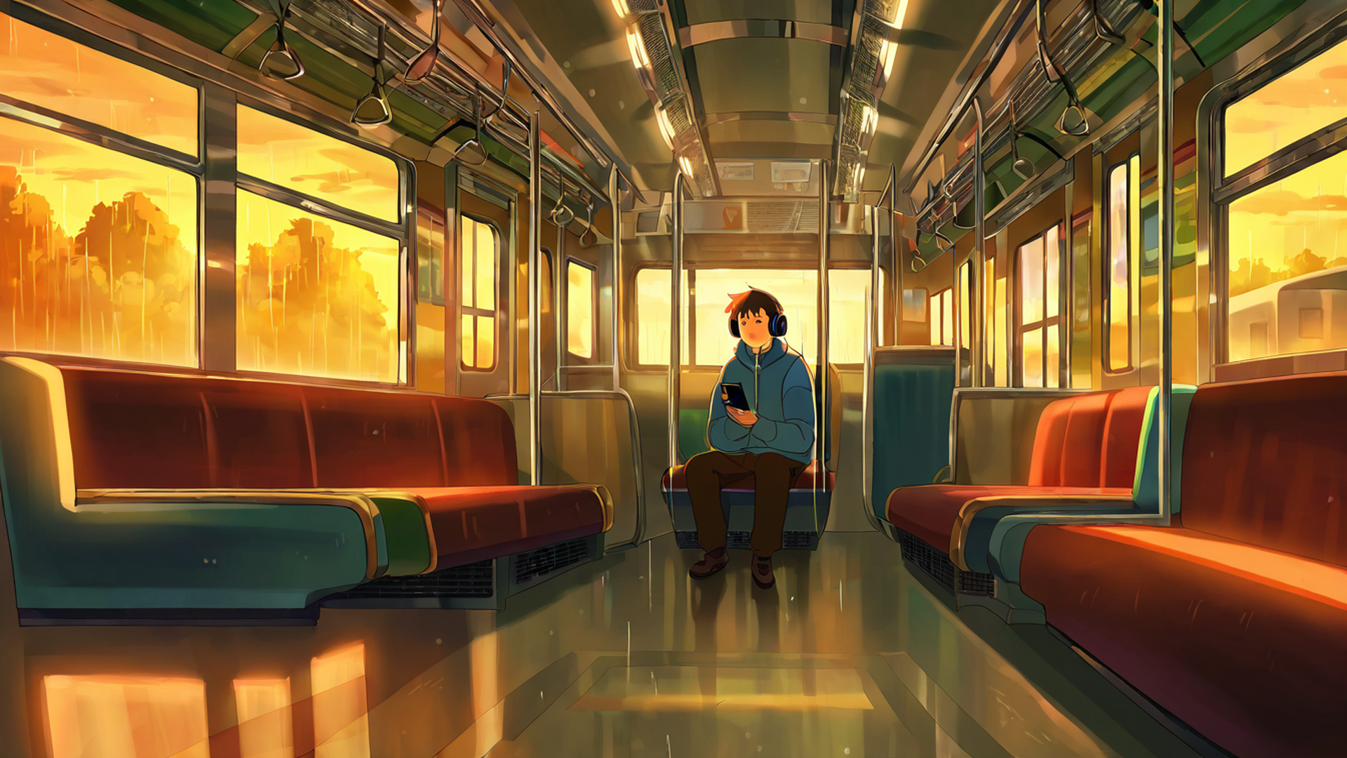 boy train headphones lofi wallpaper