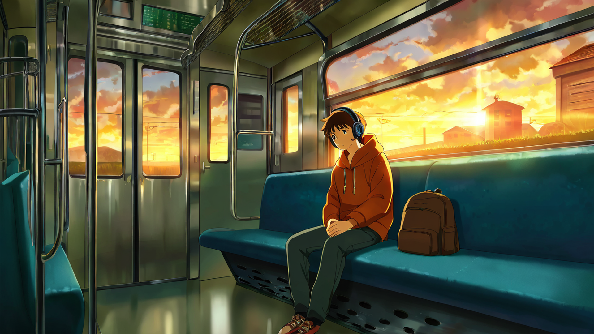 boy train headphones lofi wallpaper