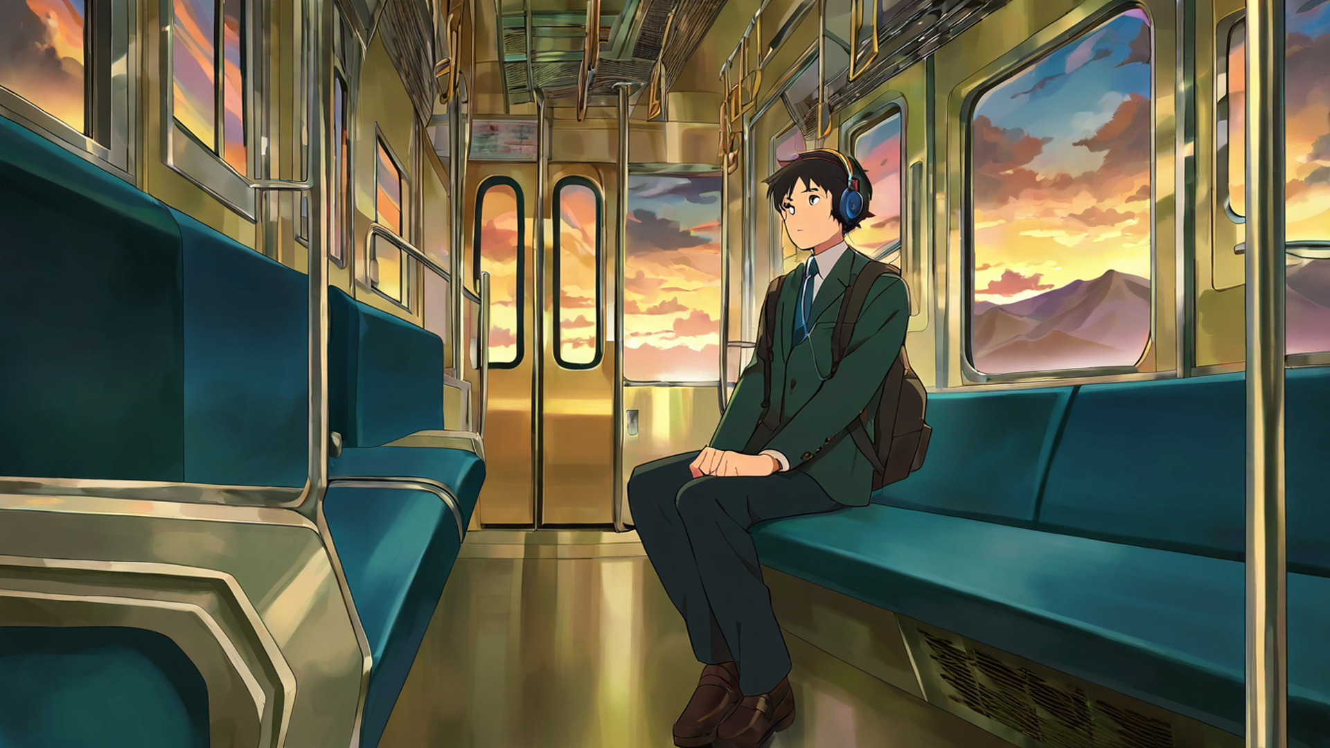boy train headphones lofi wallpaper