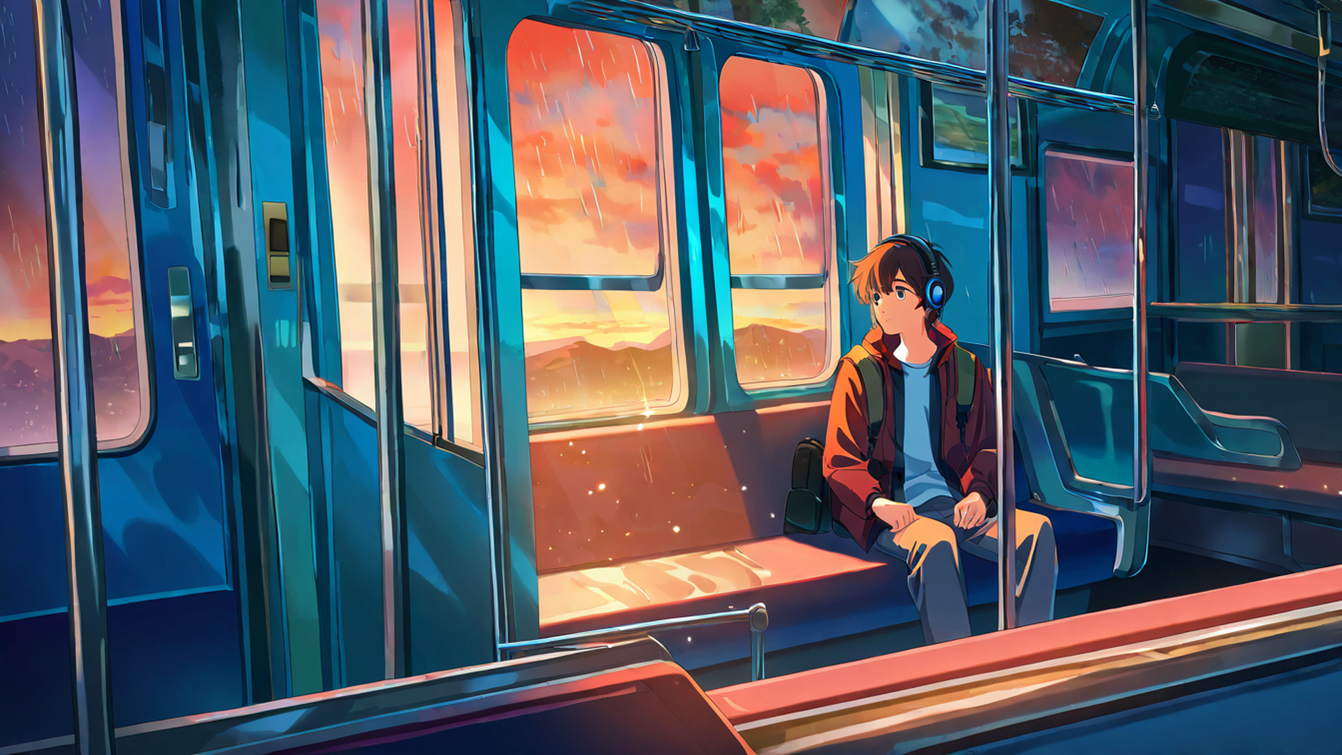 boy train headphones lofi wallpaper