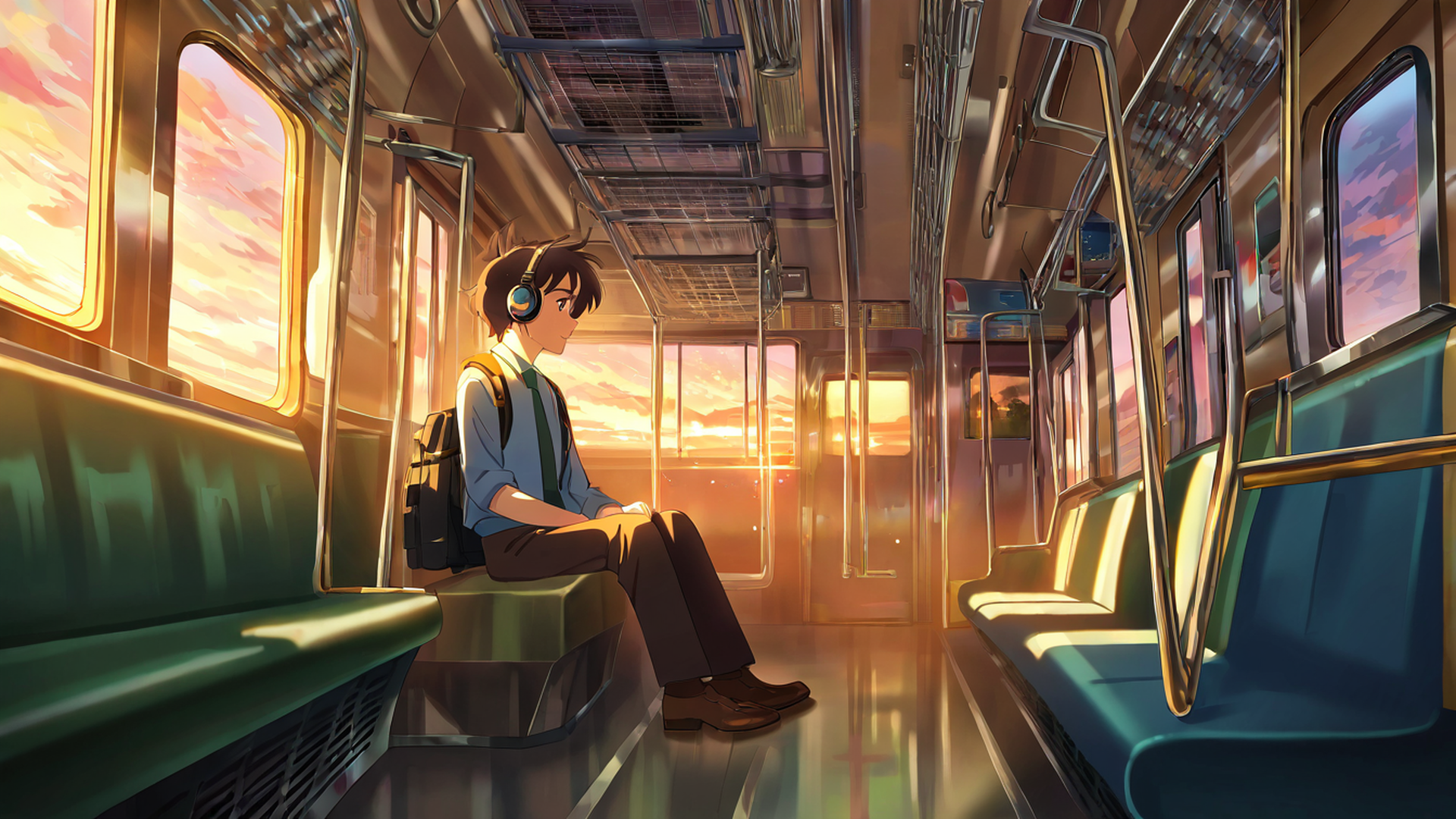 boy train headphones lofi wallpaper