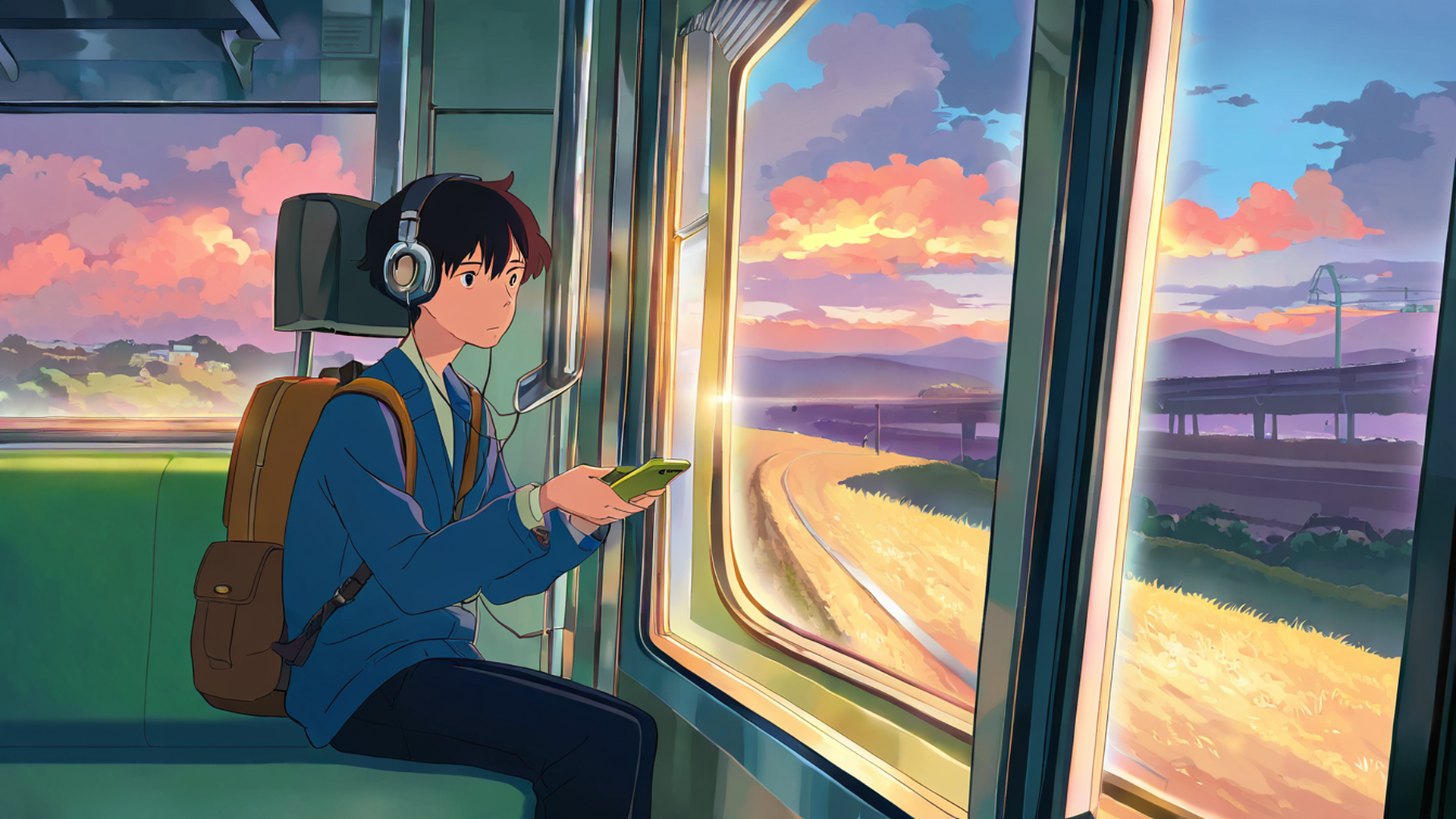 boy train headphones lofi wallpaper