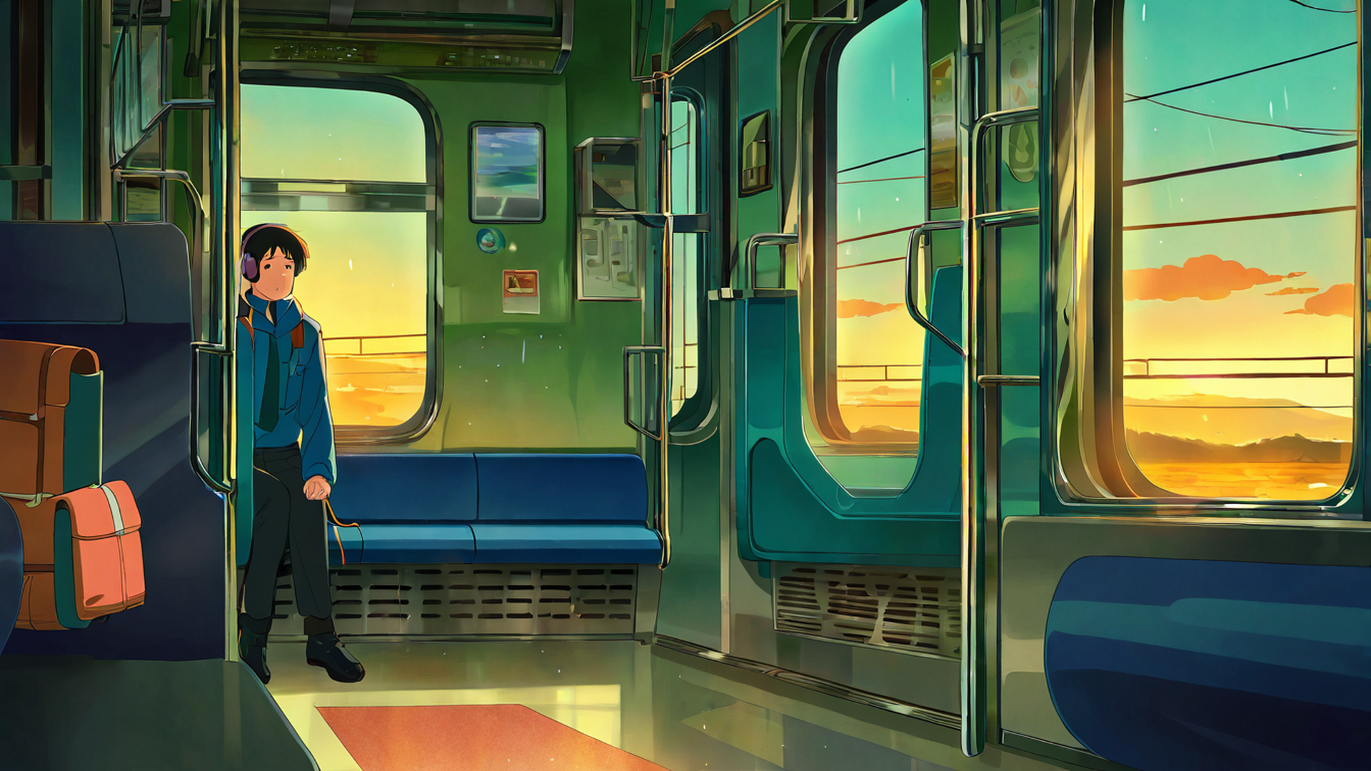 boy train headphones lofi wallpaper