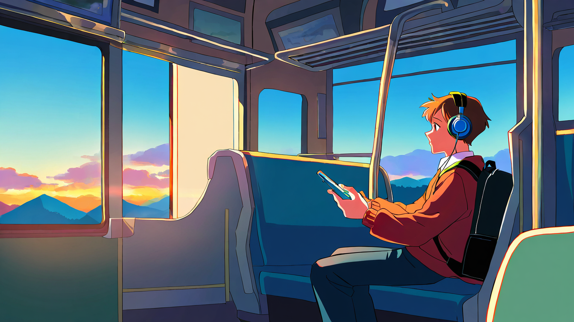 boy train headphones lofi wallpaper