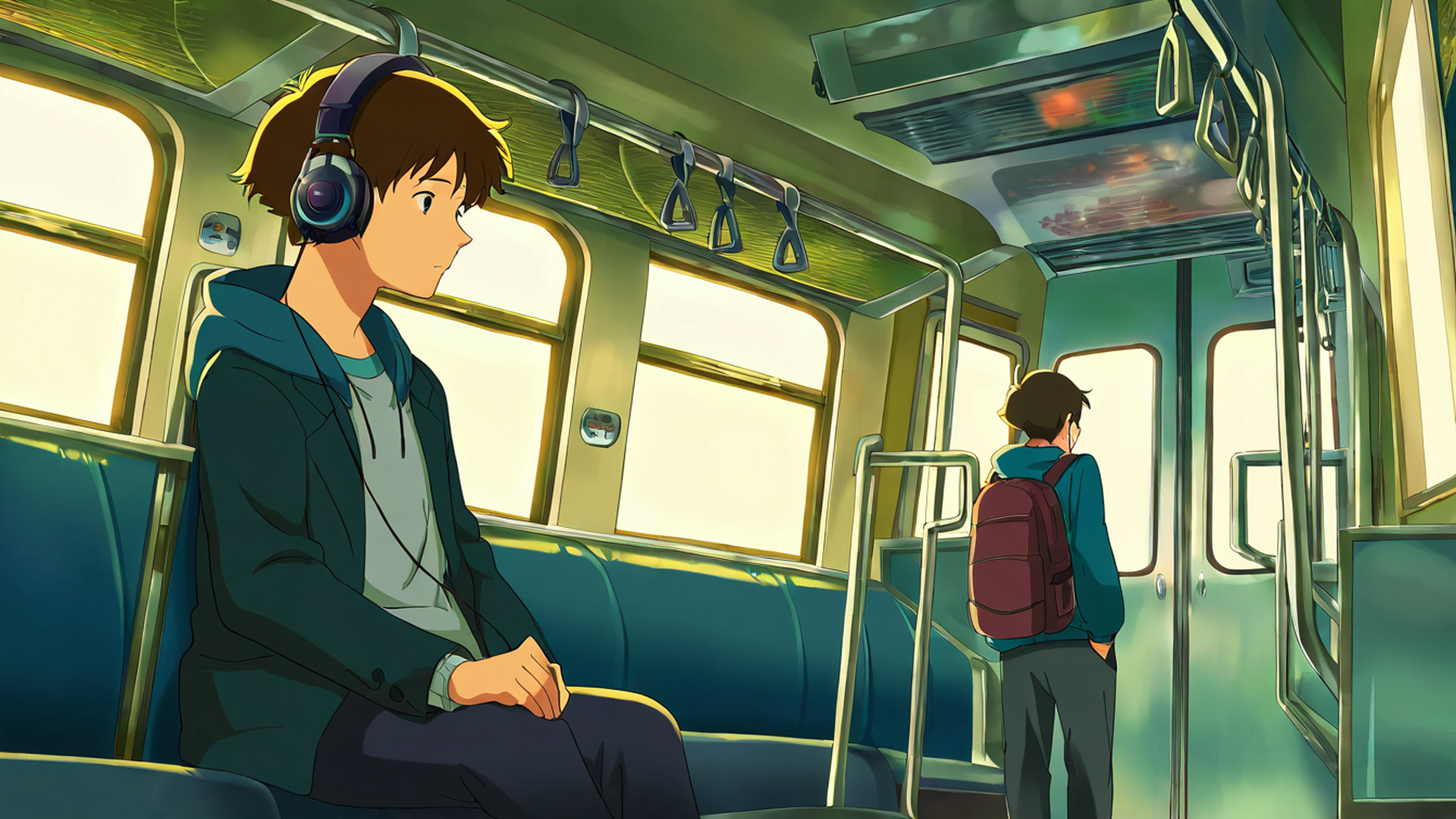 boy train headphones lofi wallpaper