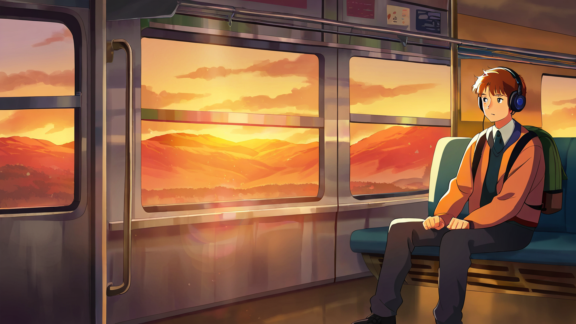 boy train headphones lofi wallpaper