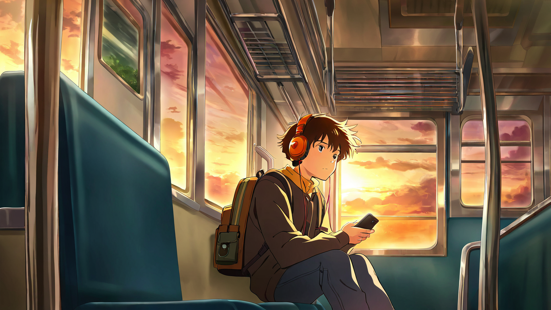 boy train headphones lofi wallpaper
