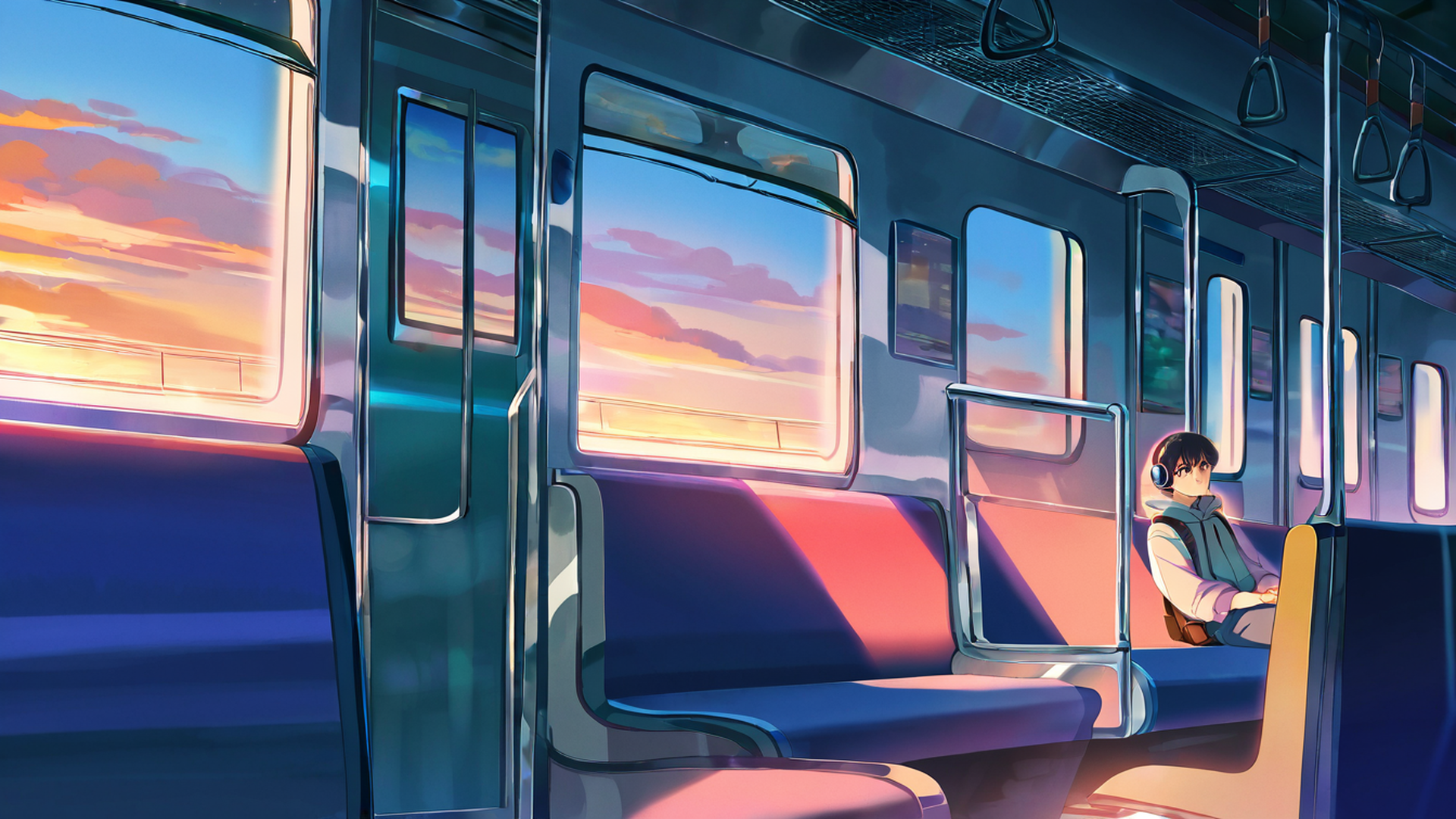 boy train headphones lofi wallpaper