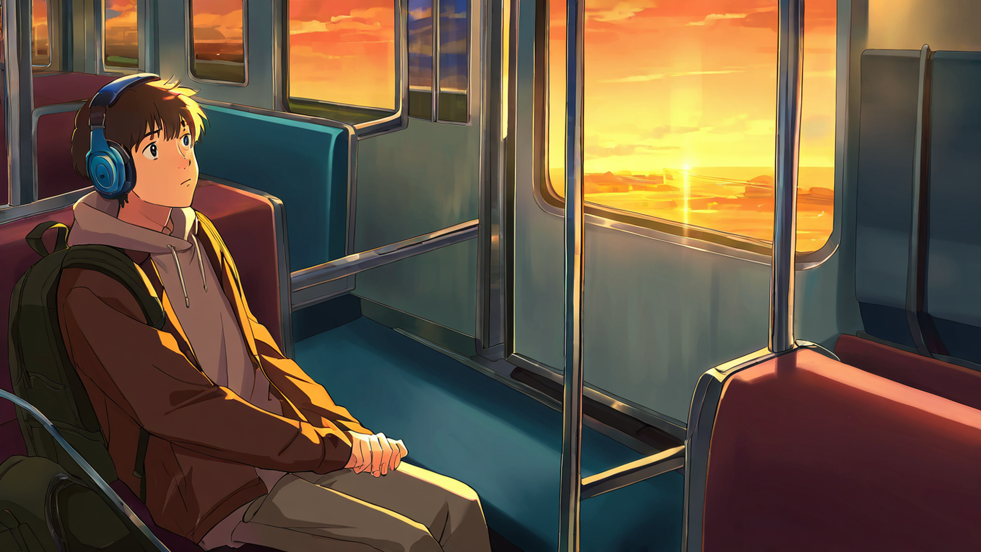 boy train headphones lofi wallpaper
