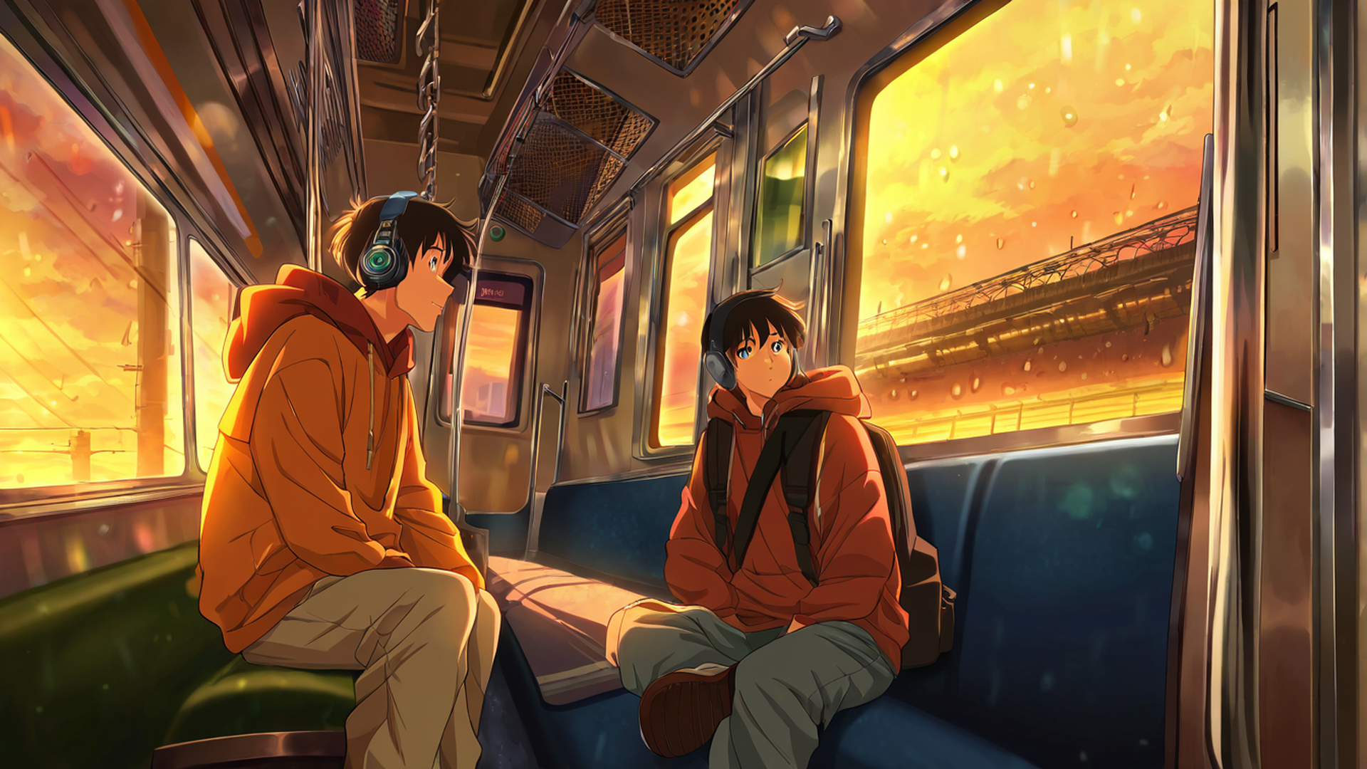 boy train headphones lofi wallpaper