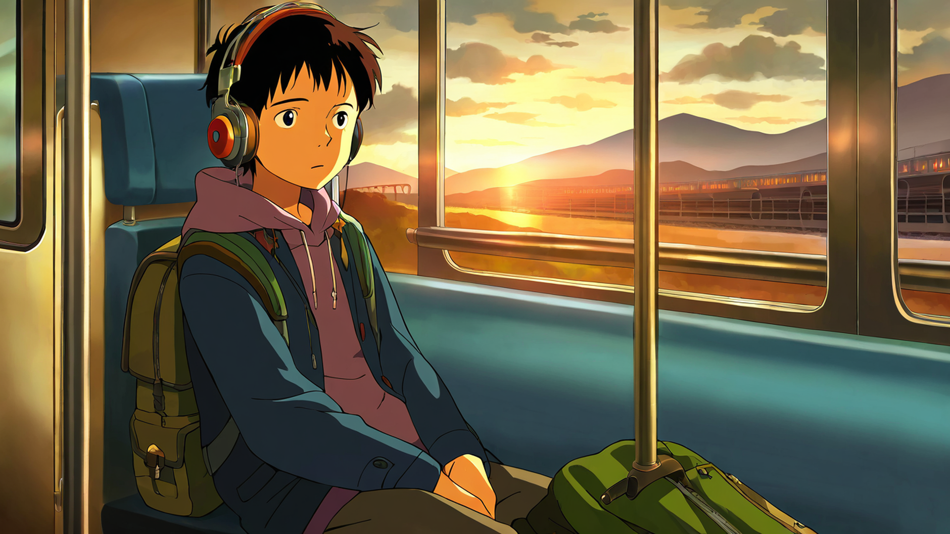 boy train headphones lofi wallpaper