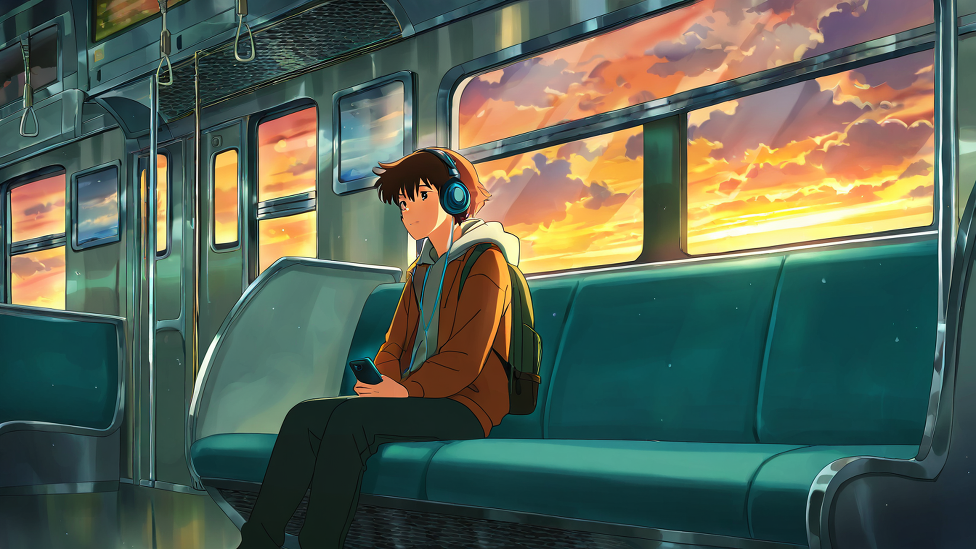 boy train headphones lofi wallpaper