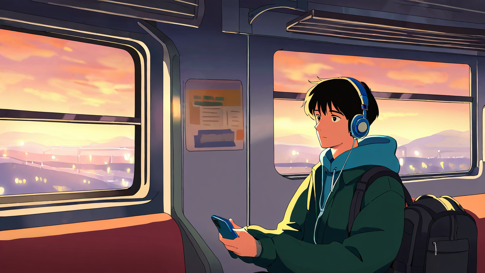 boy train headphones lofi wallpaper