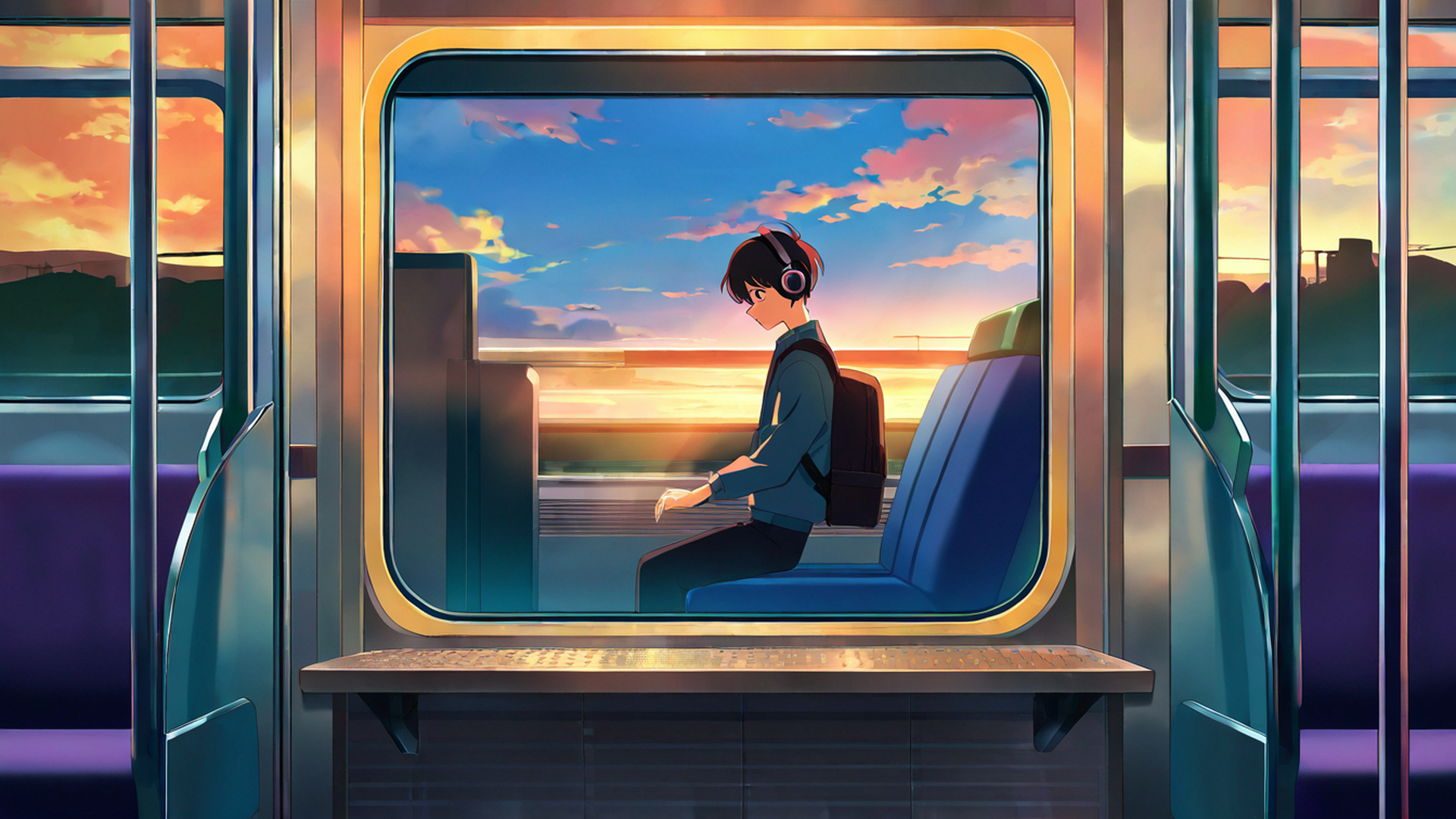 boy train headphones lofi wallpaper