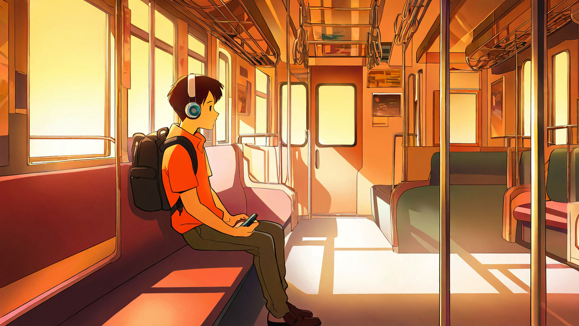 boy train headphones lofi wallpaper