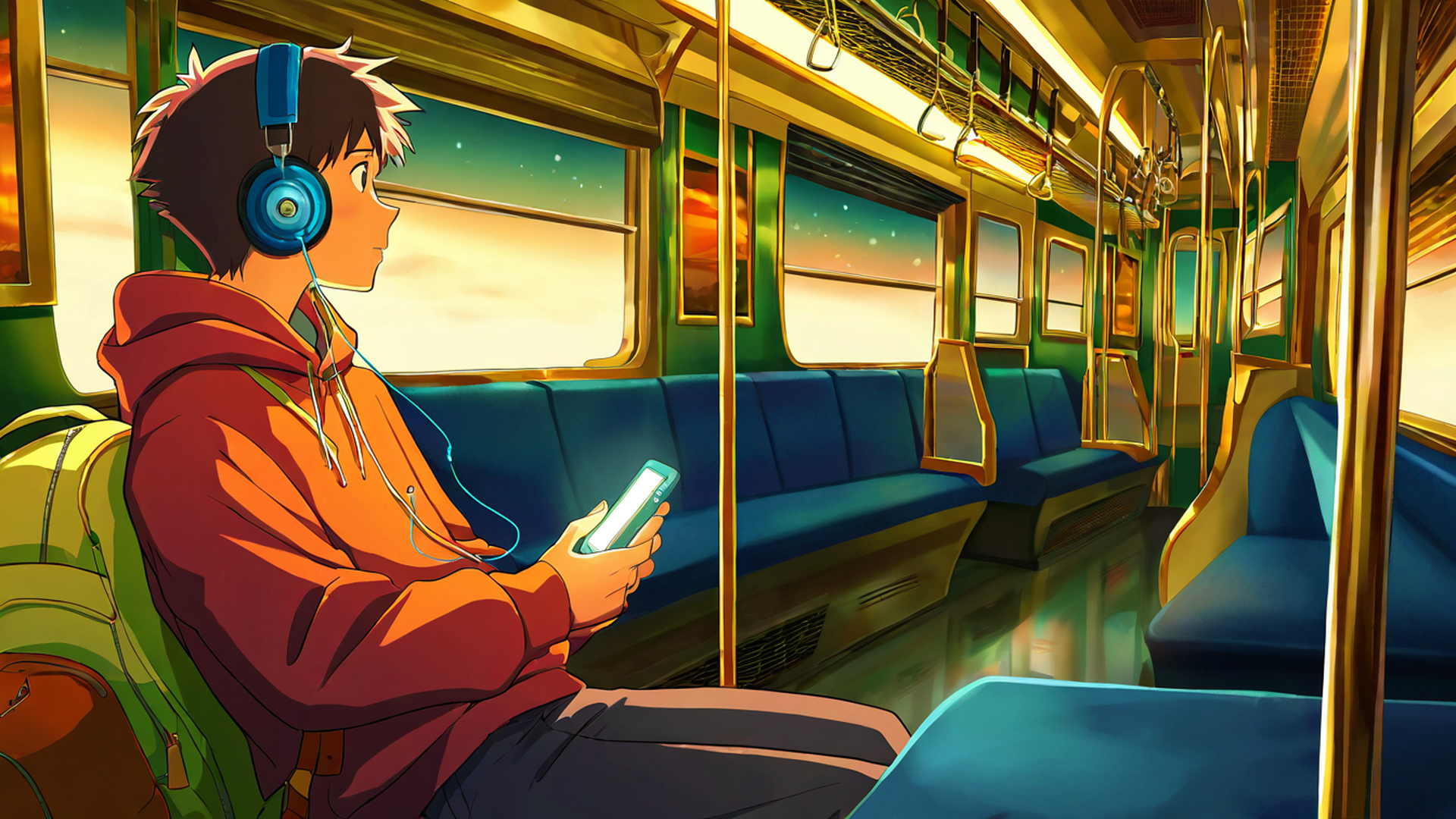 boy train headphones lofi wallpaper