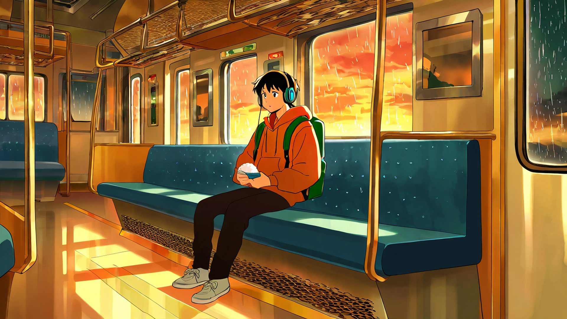 boy train headphones lofi wallpaper