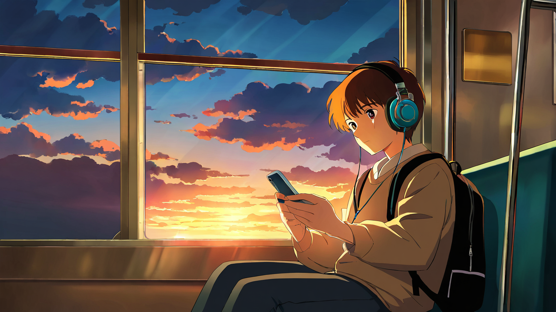 boy train headphones lofi wallpaper