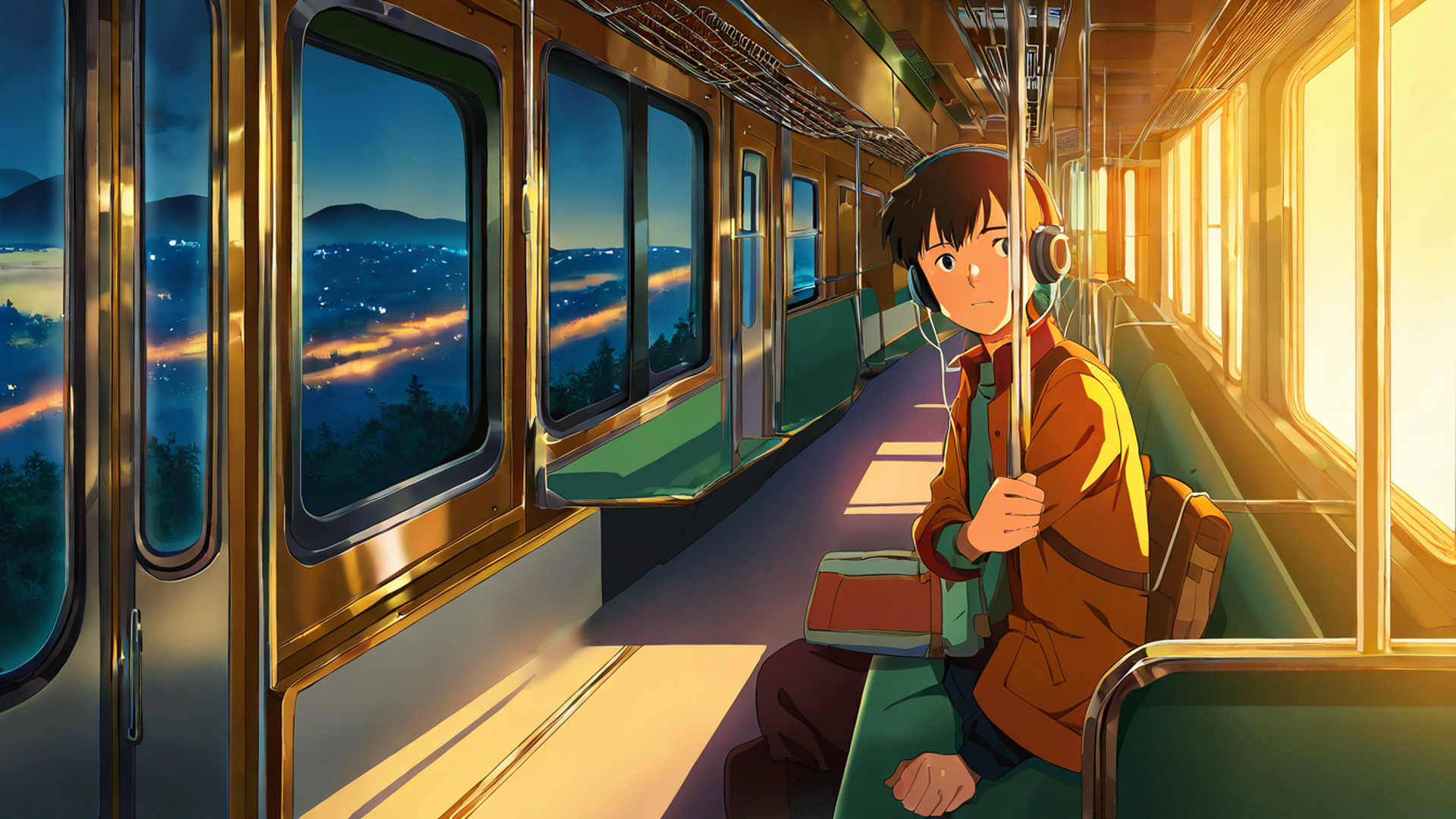 boy train headphones lofi wallpaper
