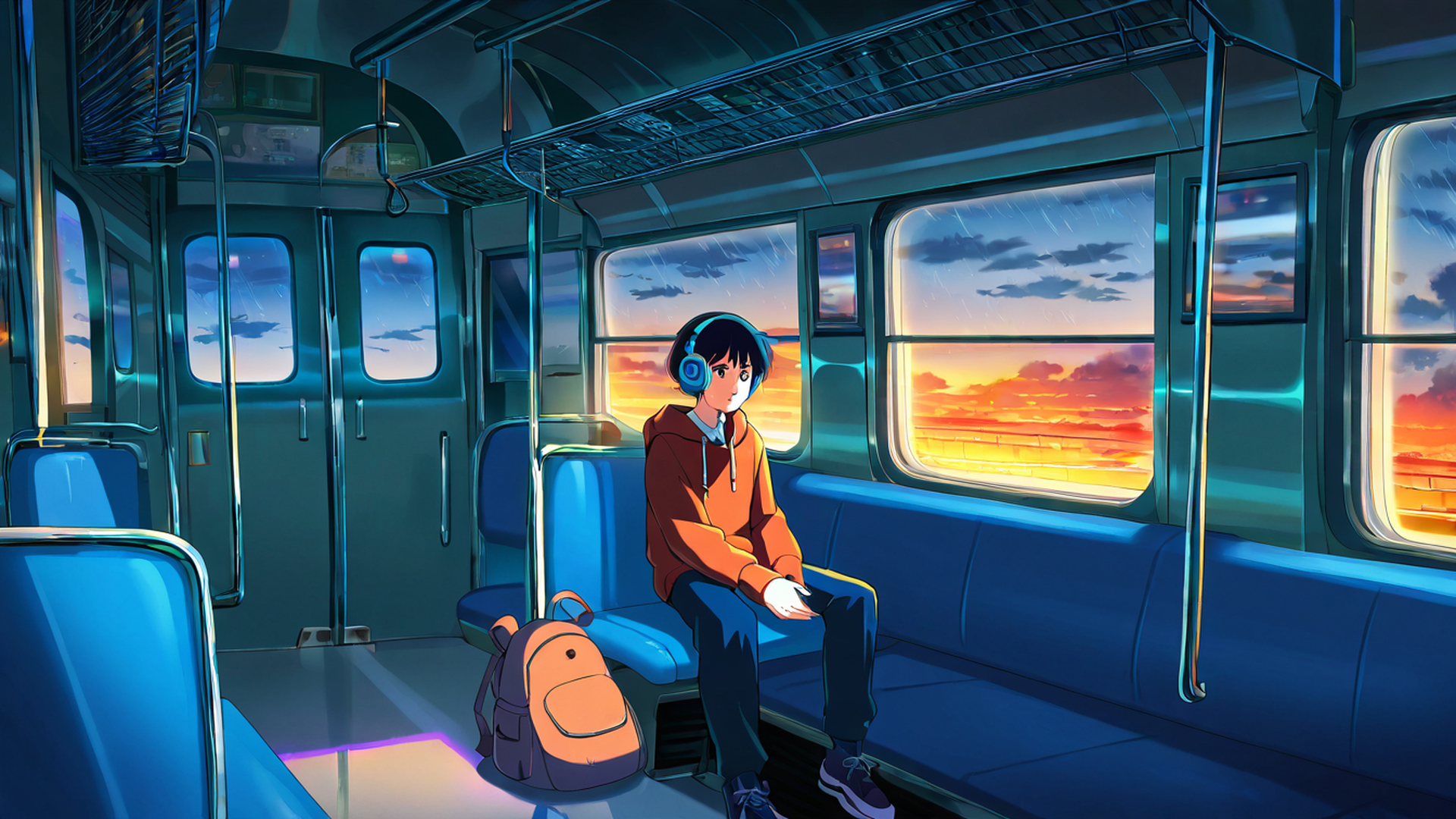boy train headphones lofi wallpaper