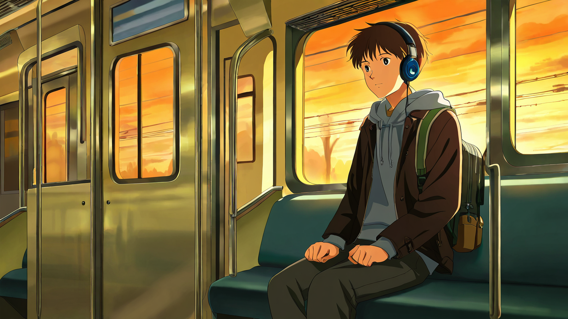 boy train headphones lofi wallpaper