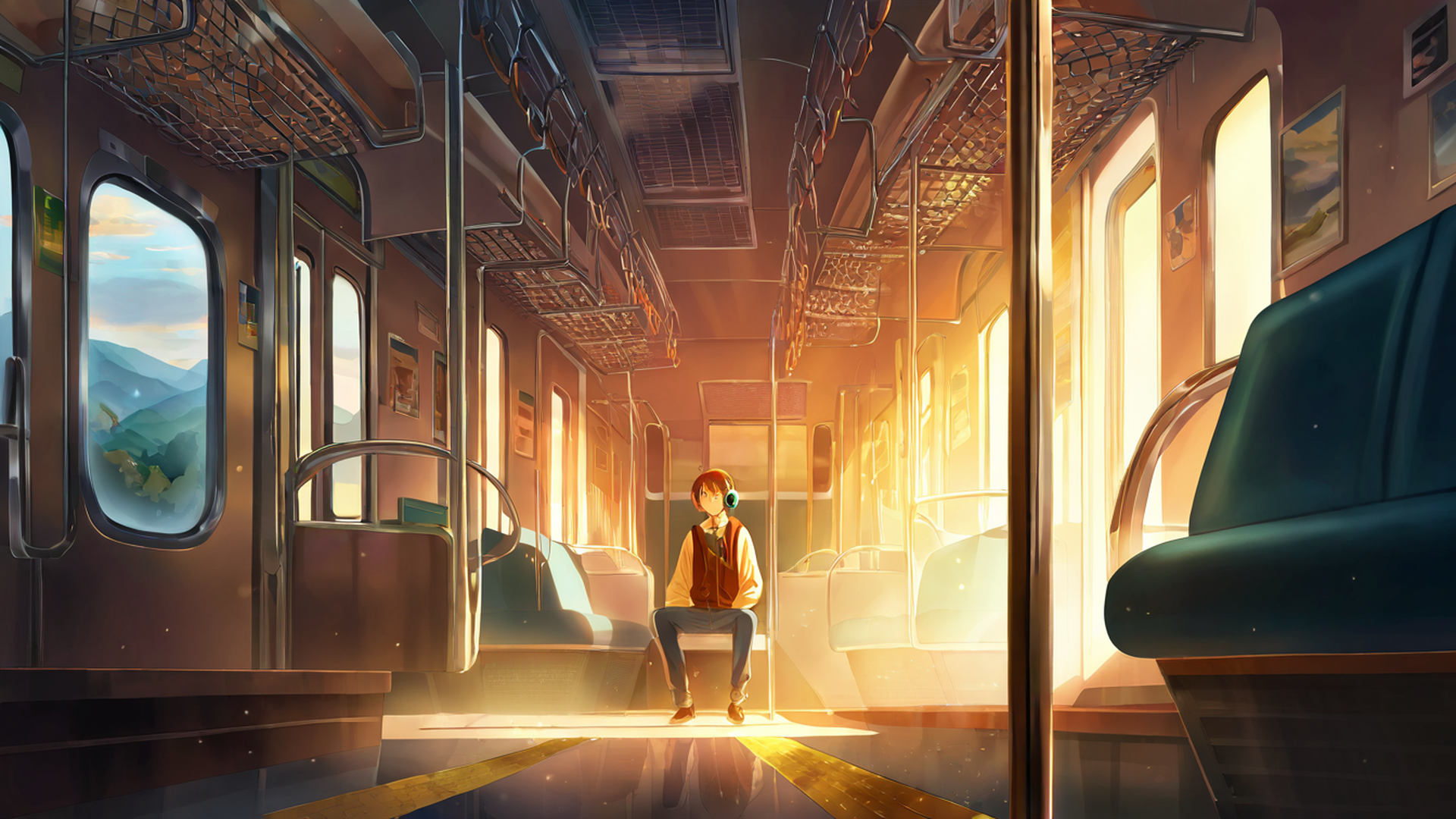 boy train headphones lofi wallpaper
