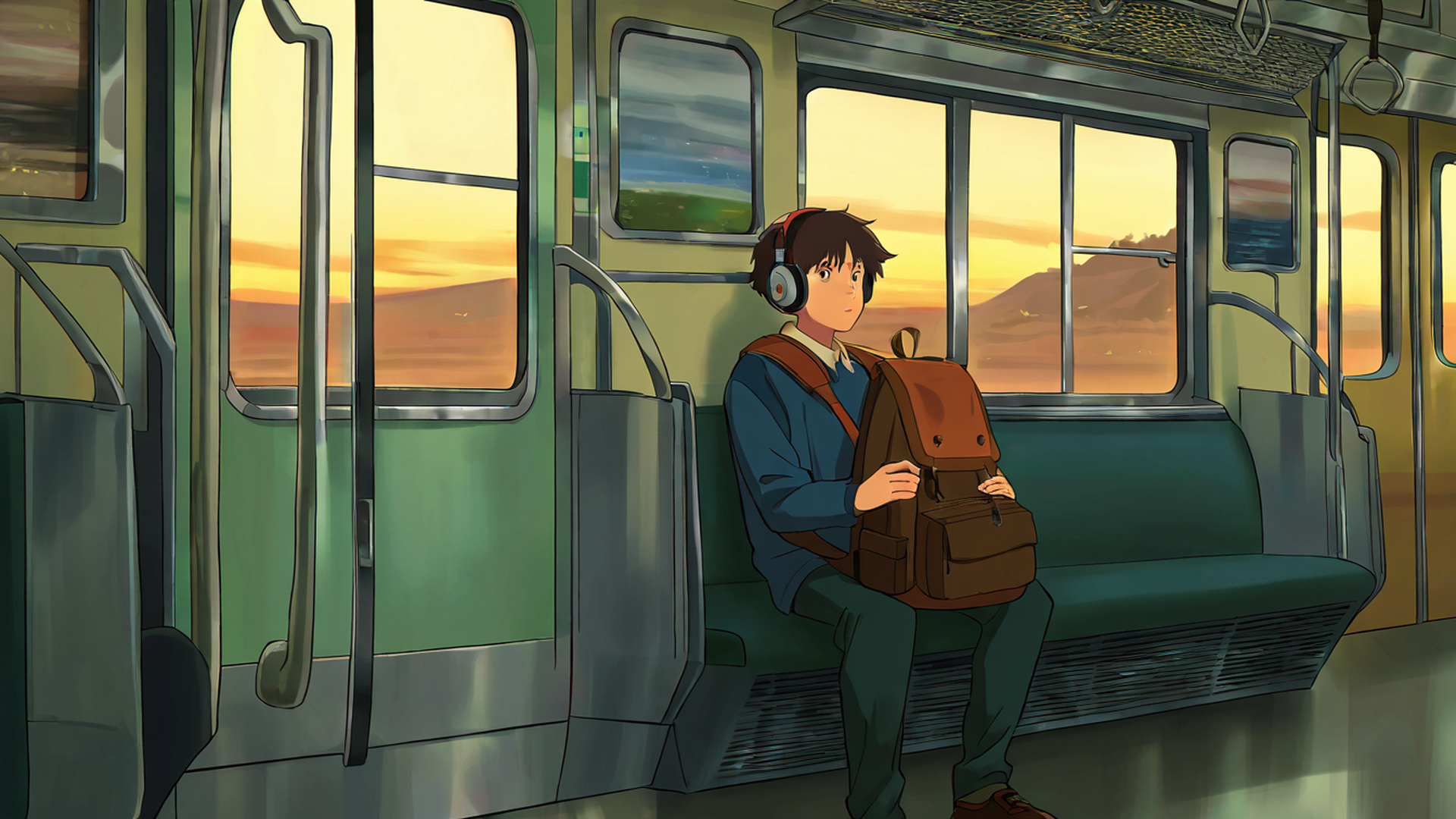 boy train headphones lofi wallpaper