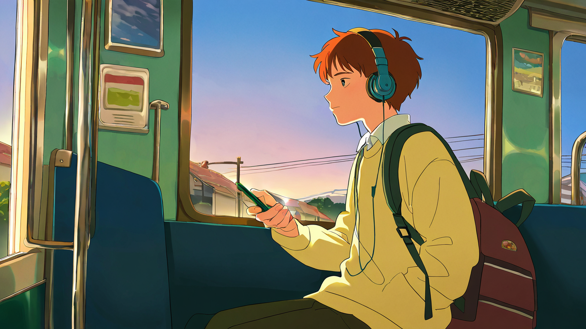 boy train headphones lofi wallpaper
