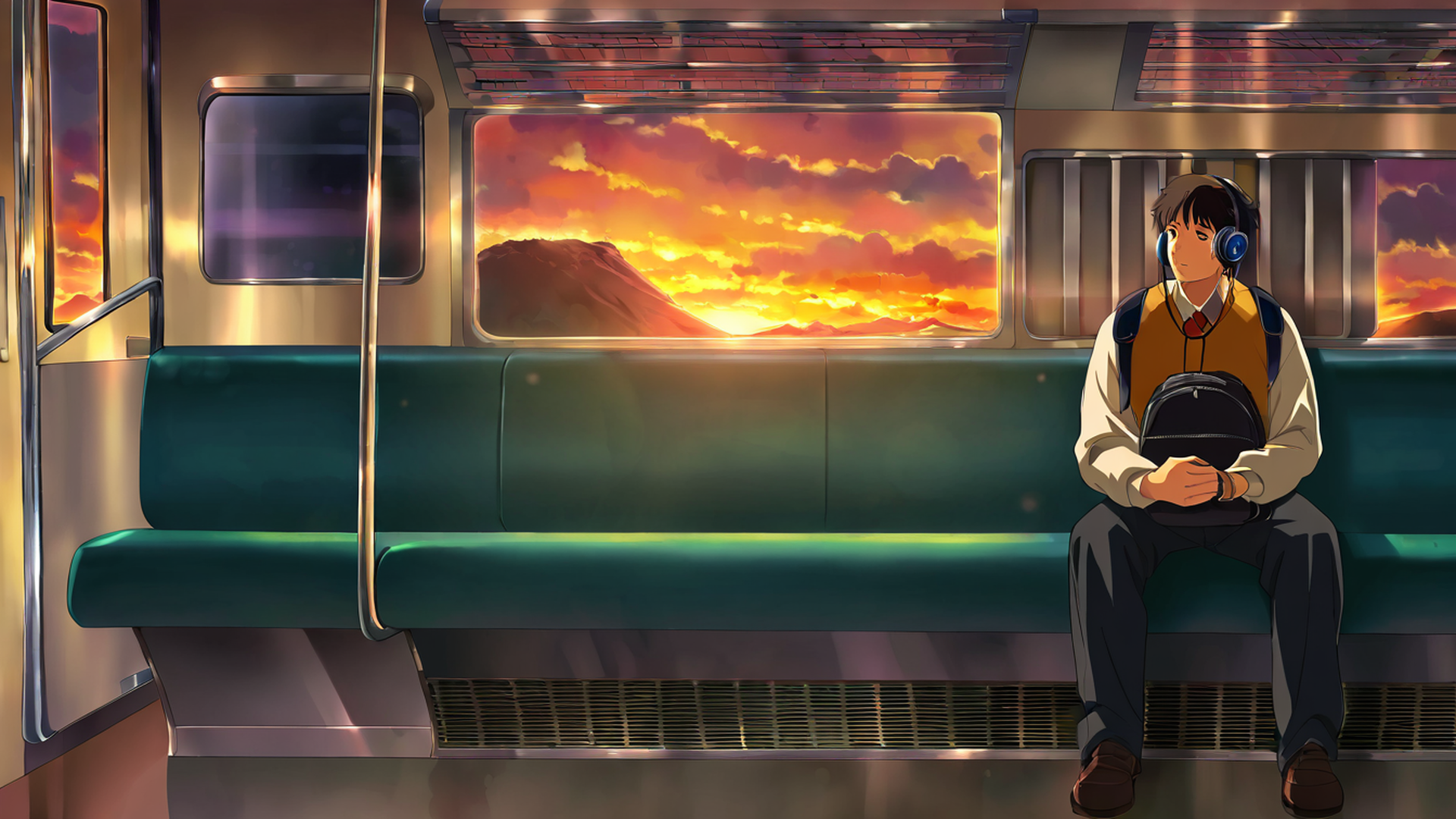 boy train headphones lofi wallpaper