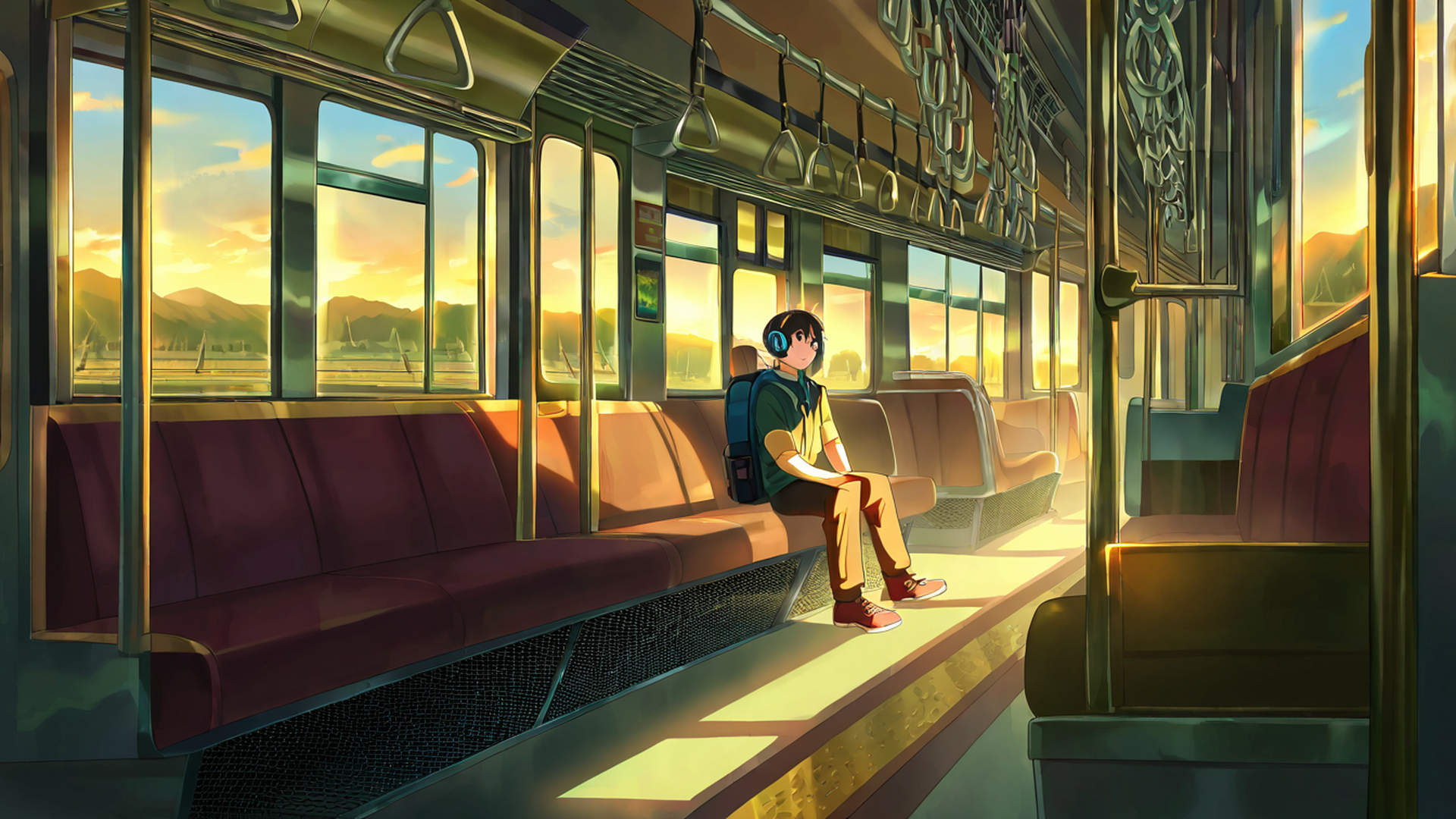 boy train headphones lofi wallpaper