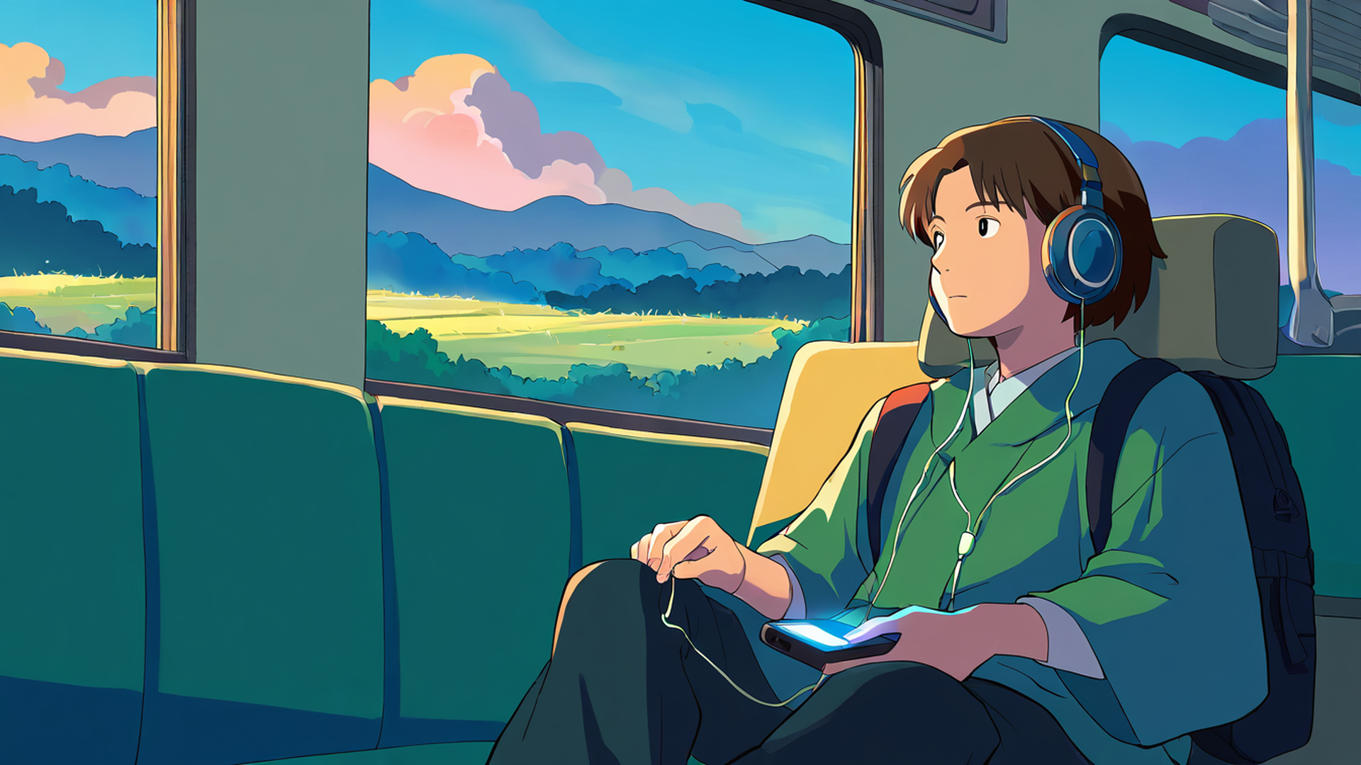 boy train headphones lofi wallpaper