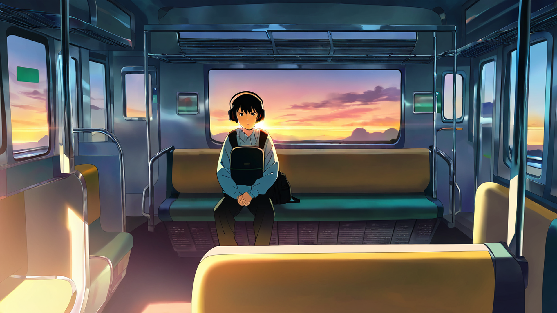 boy train headphones lofi wallpaper
